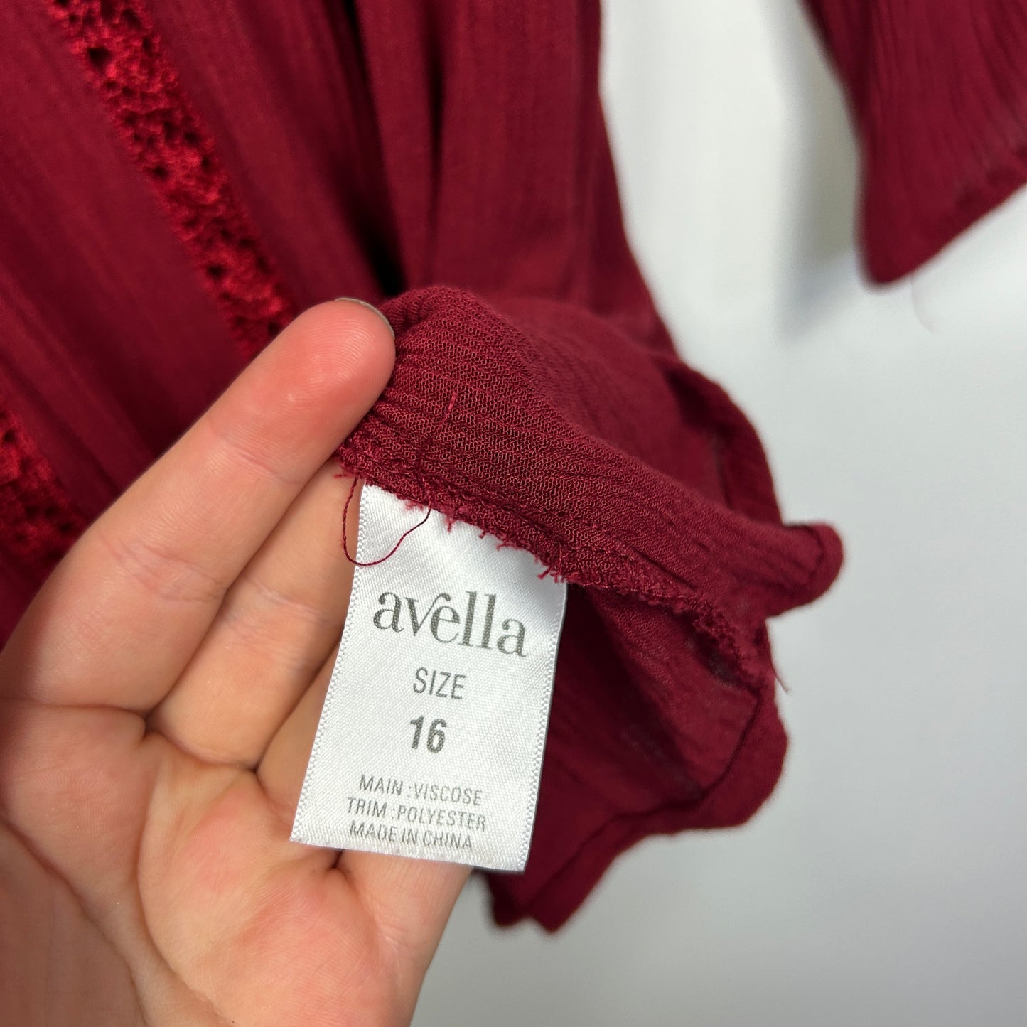 Avella Burgundy Lace Trim Top - Size 16