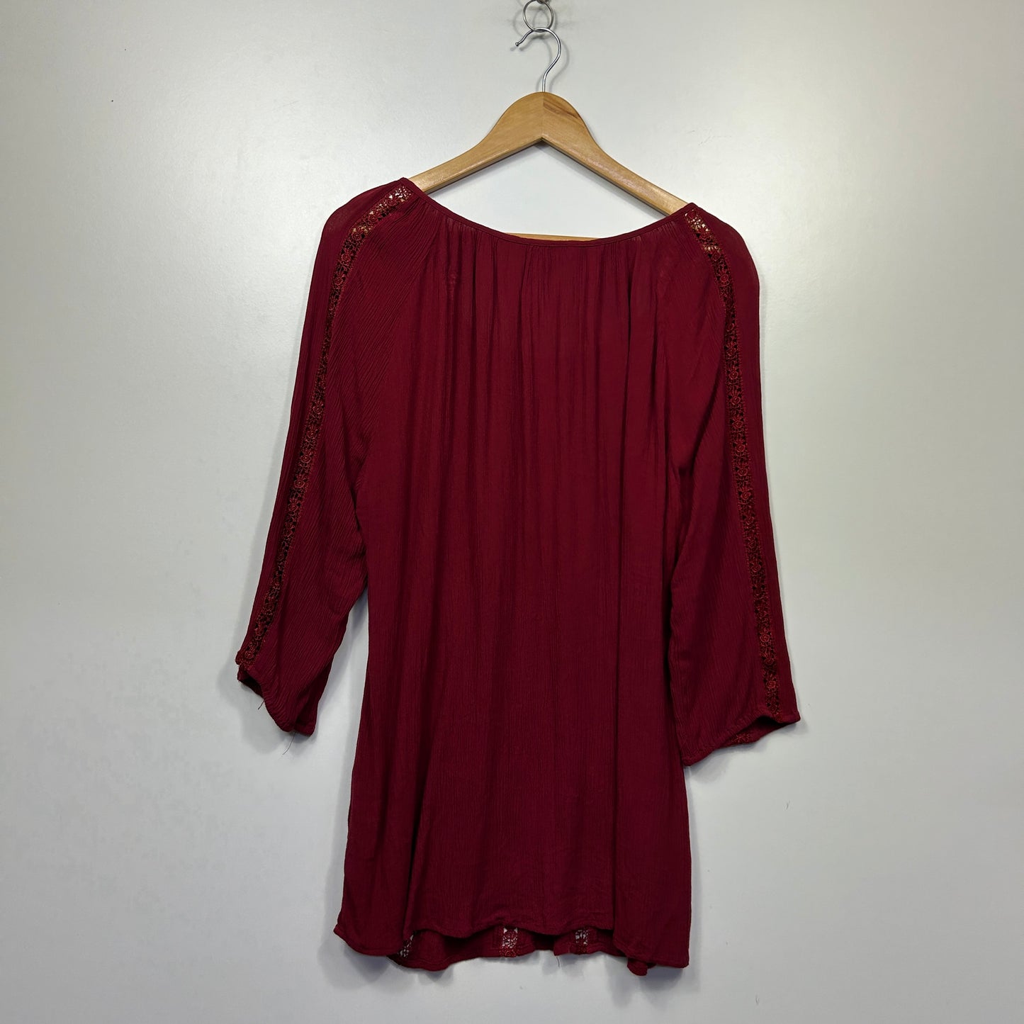 Avella Burgundy Lace Trim Top - Size 16