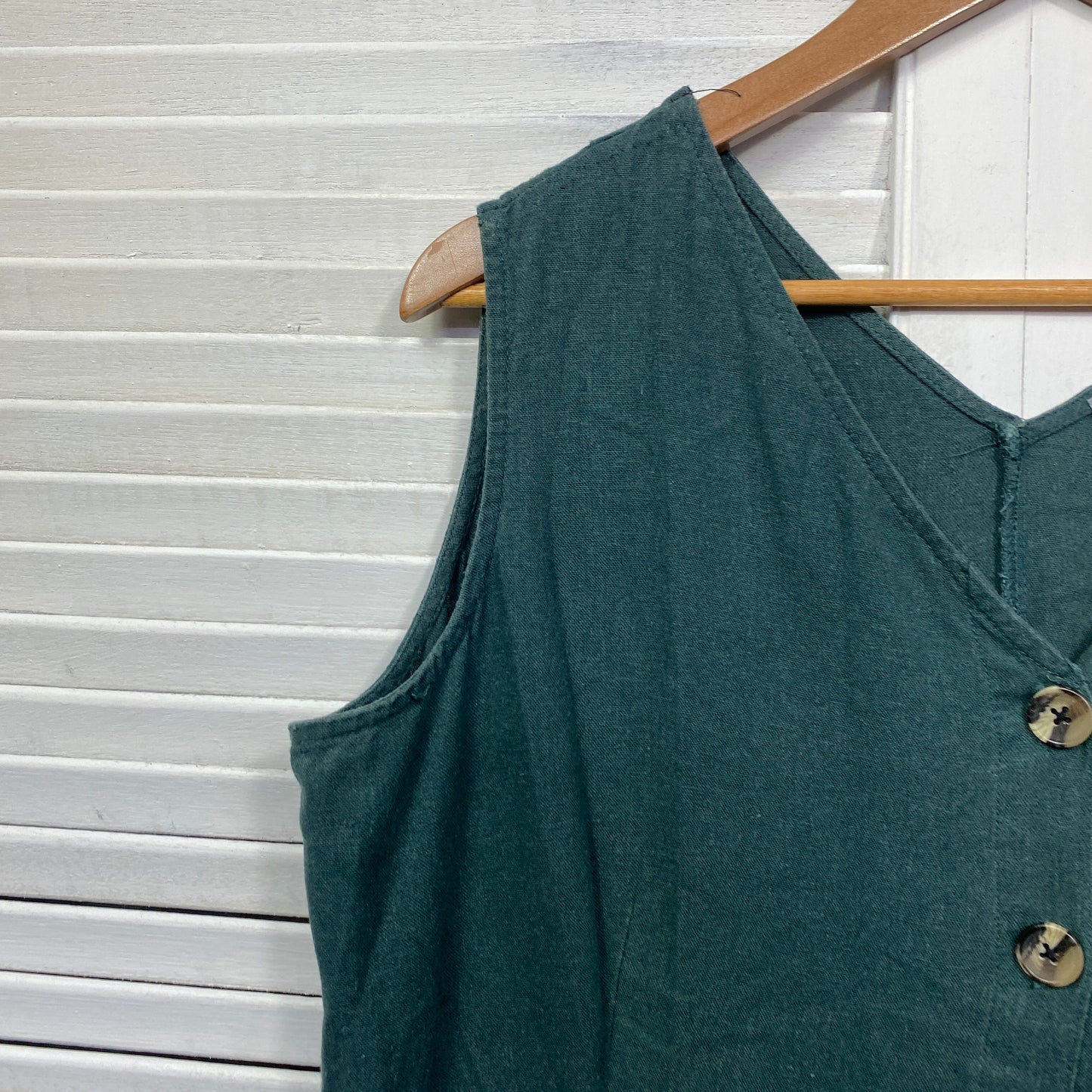 Katies Linen Dress Size 18 Green Sleeveless Midi Length