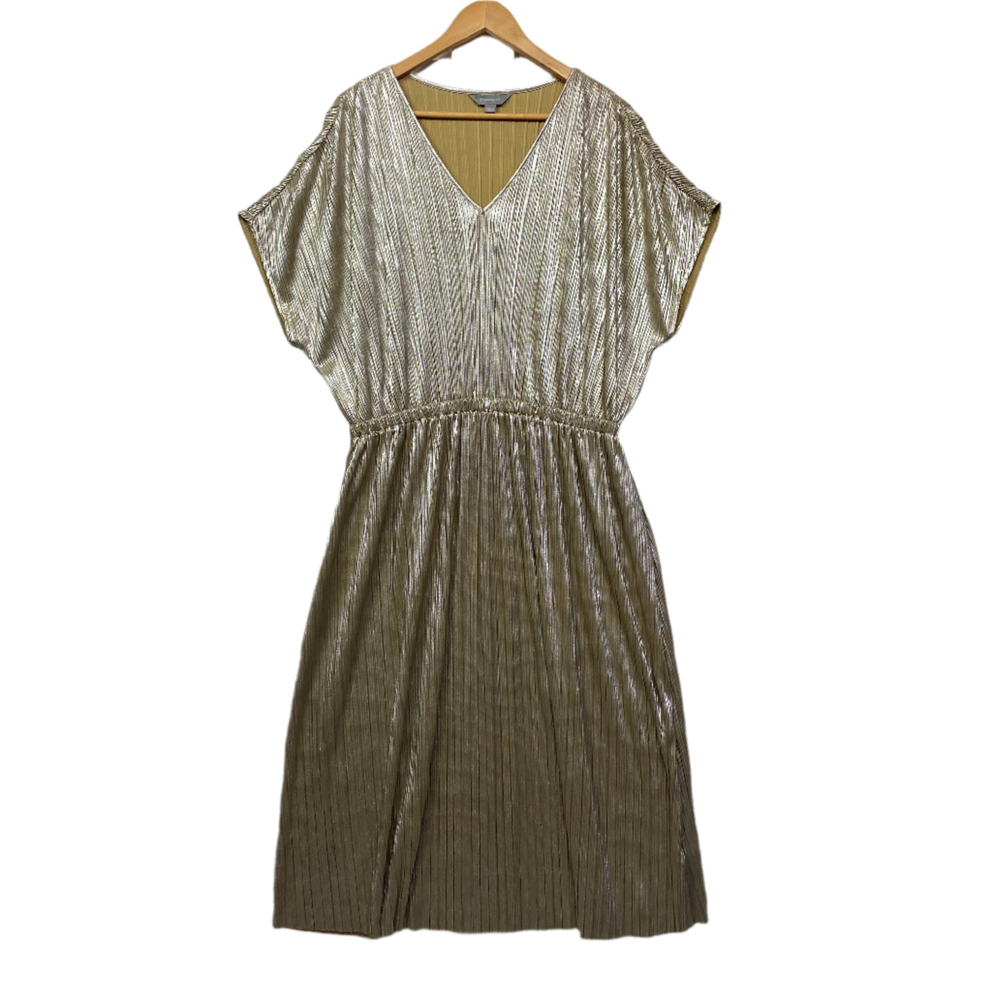 Suzanne Grae Dress Size 14 Large Metallic Pleated Gold Cocktail