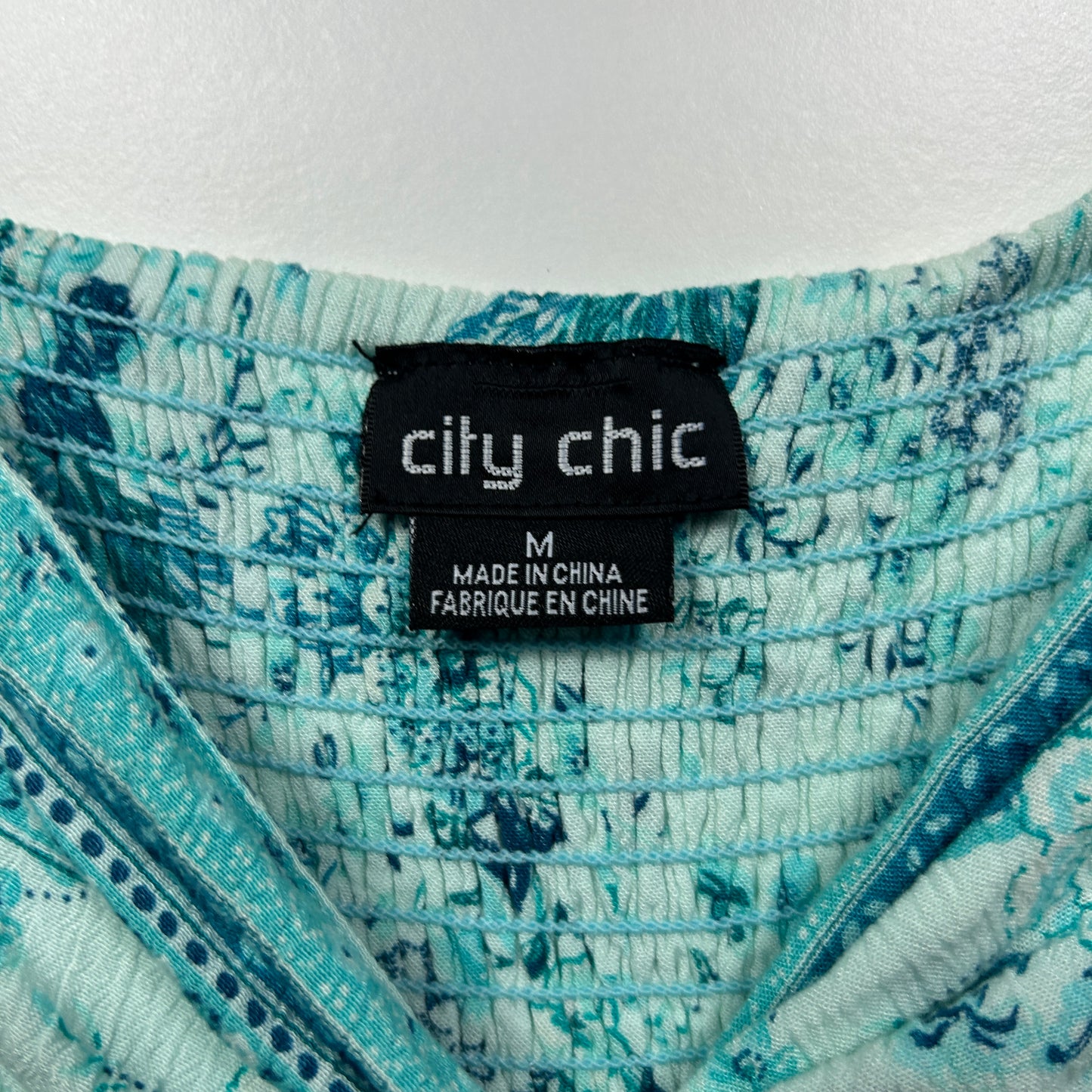 City Chic Aqua Floral Peasant Boho Top - Size 18/M
