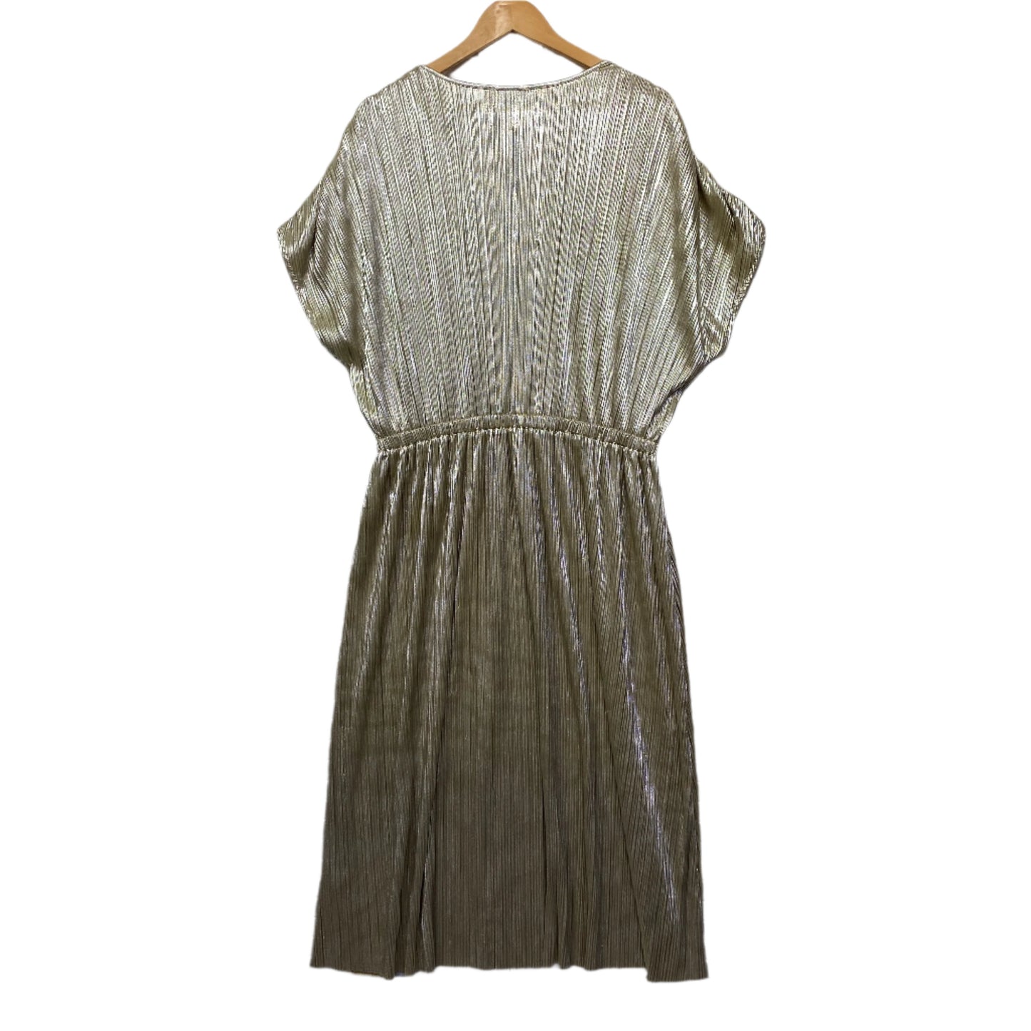 Suzanne Grae Dress Size 14 Large Metallic Pleated Gold Cocktail