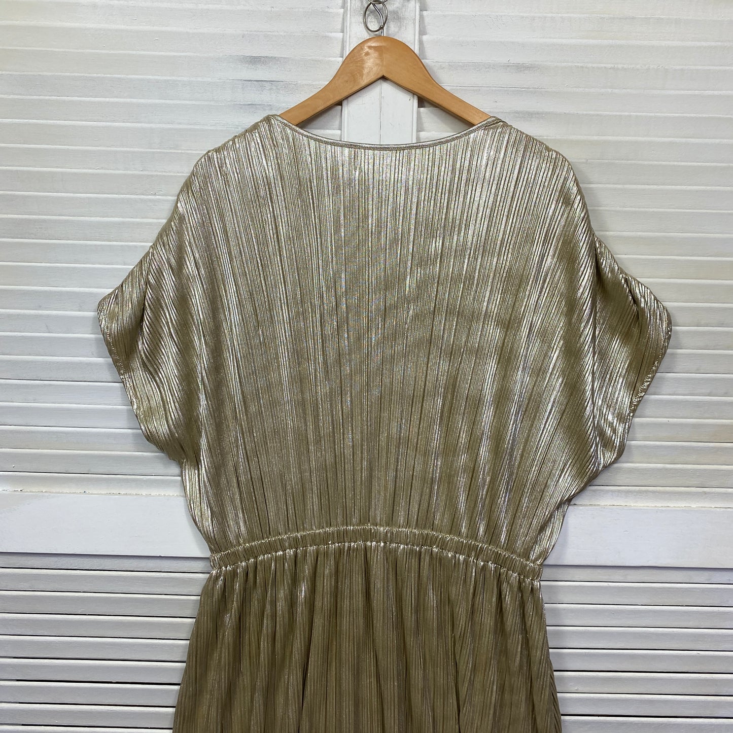 Suzanne Grae Dress Size 14 Large Metallic Pleated Gold Cocktail