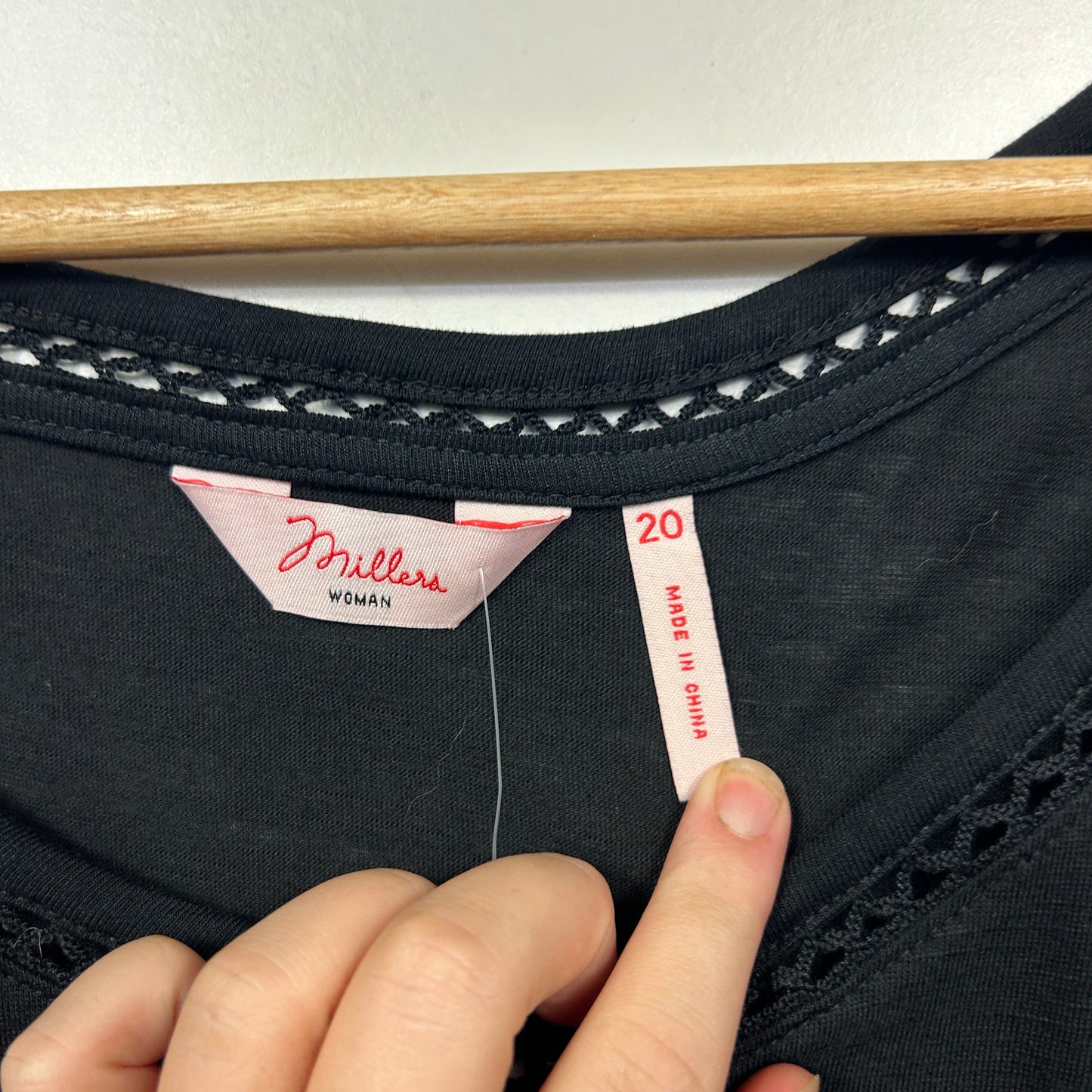 Millers Black Cotton Top with Lace Trim - Size 20