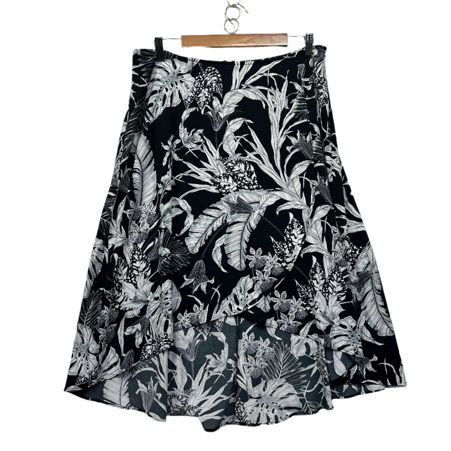 Suzanne Grae Skirt Size 14 Black White Floral Hi Low Hem