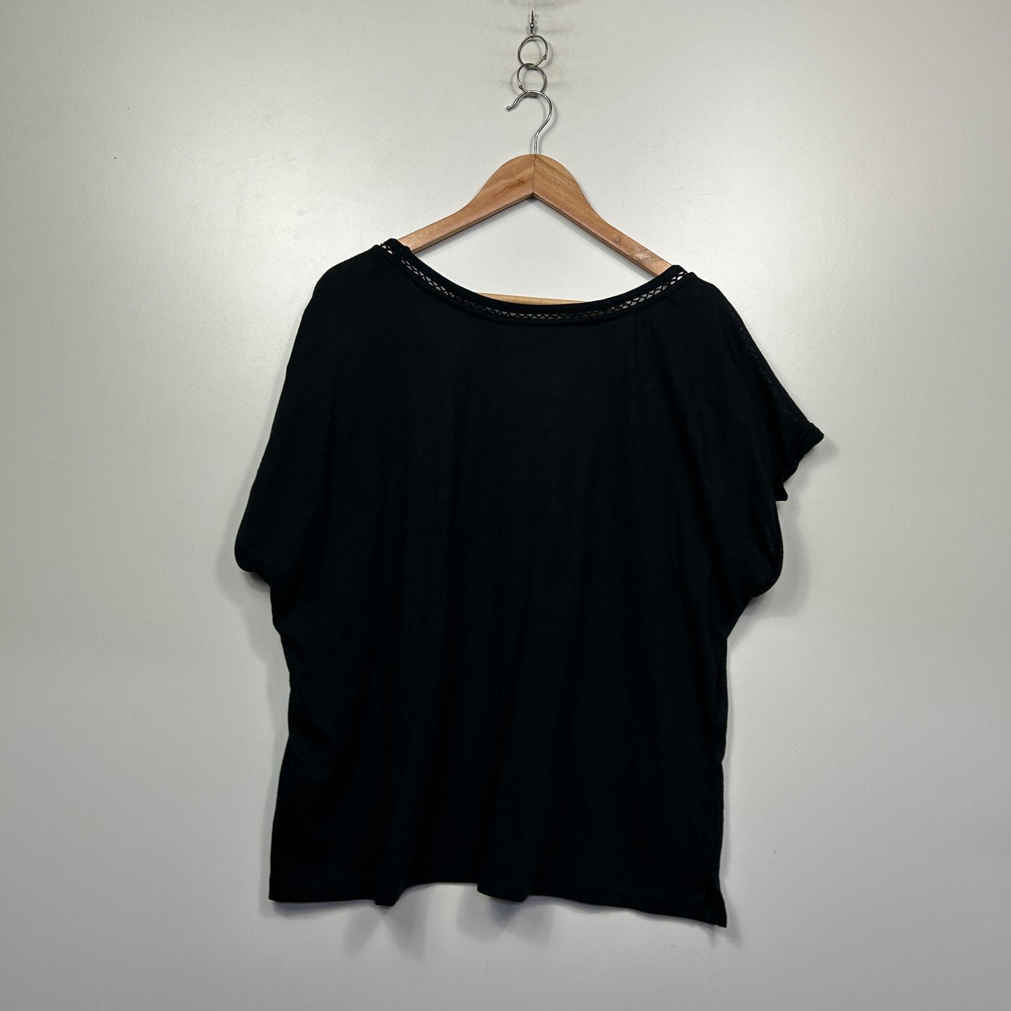 Millers Black Cotton Top with Lace Trim - Size 20