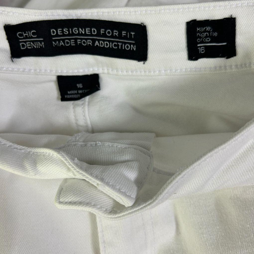 City Chic Denim White Harley High Rise Crop Jeans - Size 16