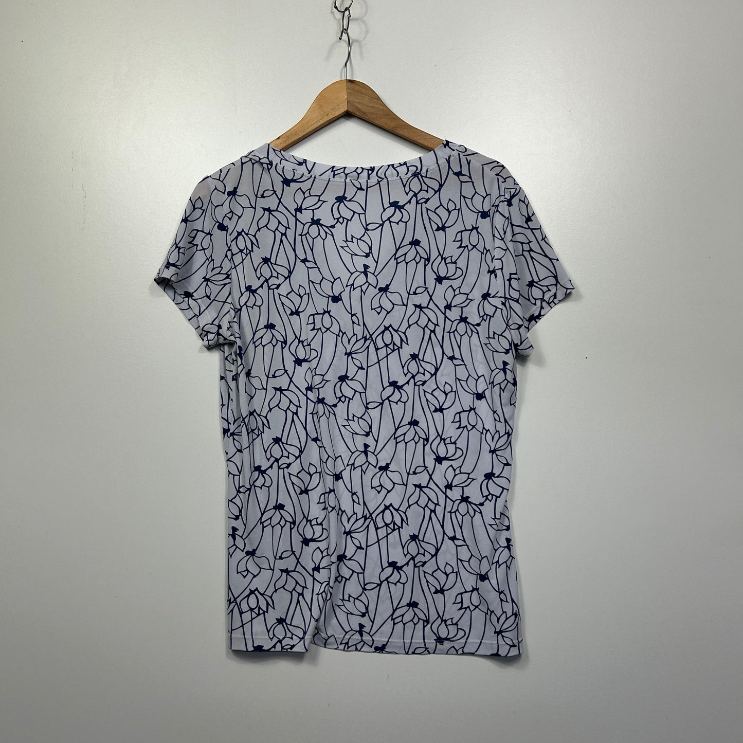 Liz Jordan White Blue Outline Floral Print Top - Size L