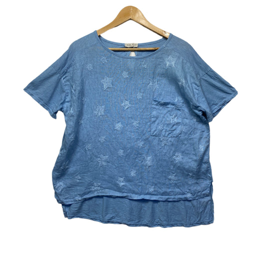 Rosa Jojo Linen Top One Size Blue Made in Italy Embroidered