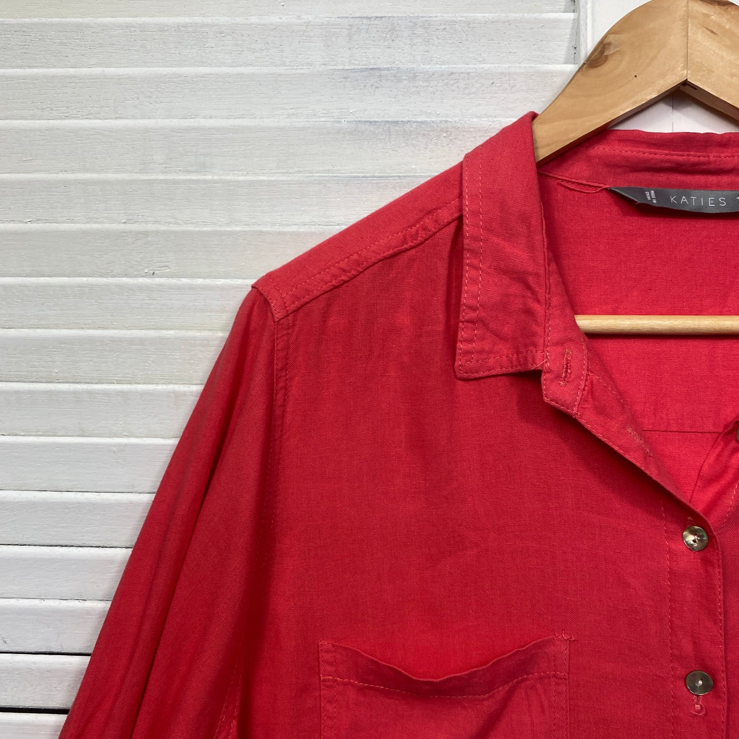 Katies Linen Shirt Top Size 18 Red Button Up Roll Tab Sleeve