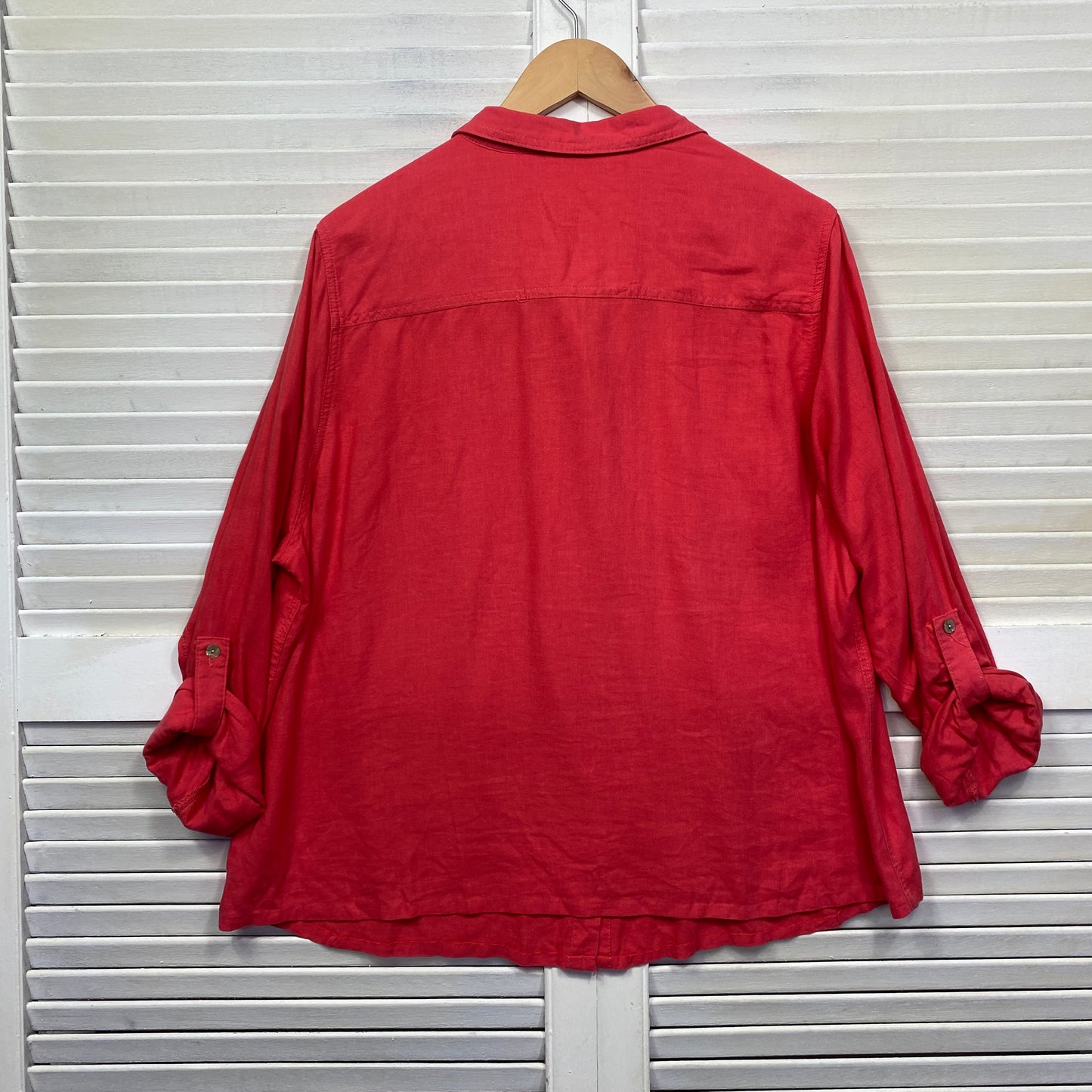 Katies Linen Shirt Top Size 18 Red Button Up Roll Tab Sleeve