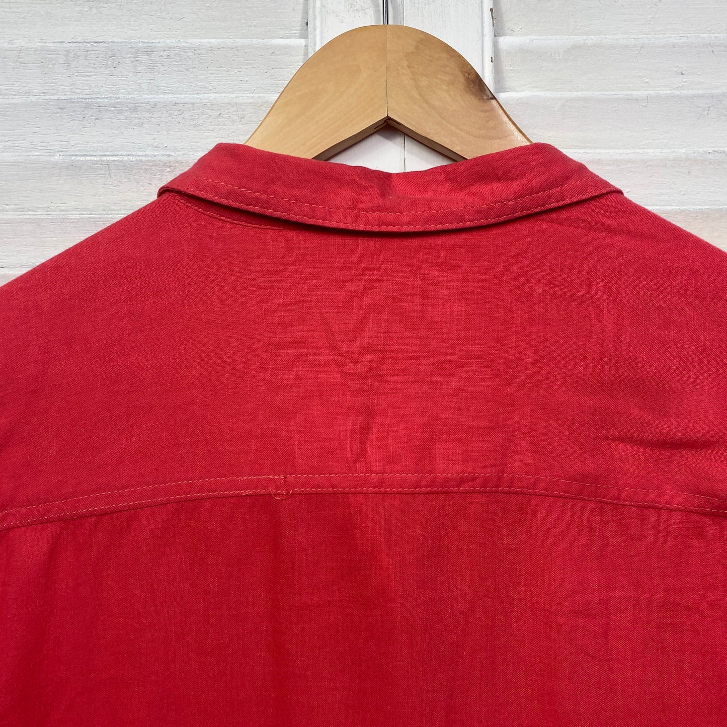 Katies Linen Shirt Top Size 18 Red Button Up Roll Tab Sleeve