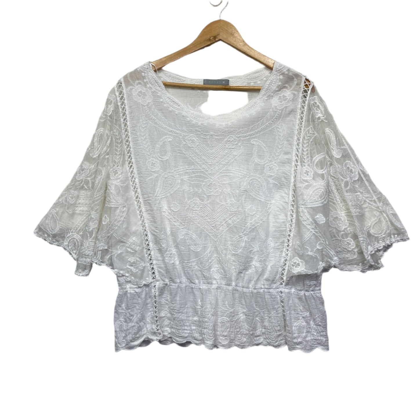 Katies Top Size 18 White Embroidered Sheer Overlay Boho Cotton