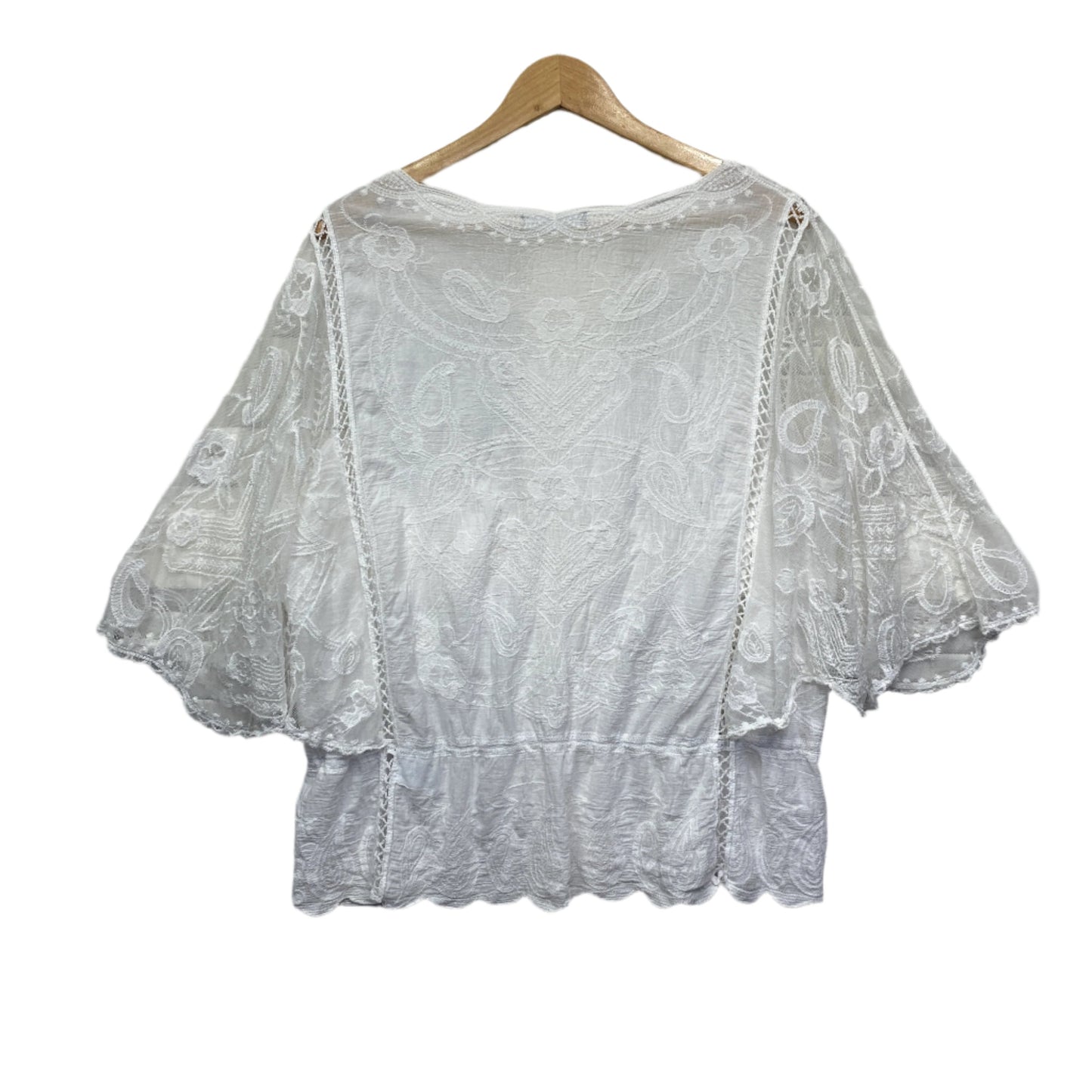 Katies Top Size 18 White Embroidered Sheer Overlay Boho Cotton