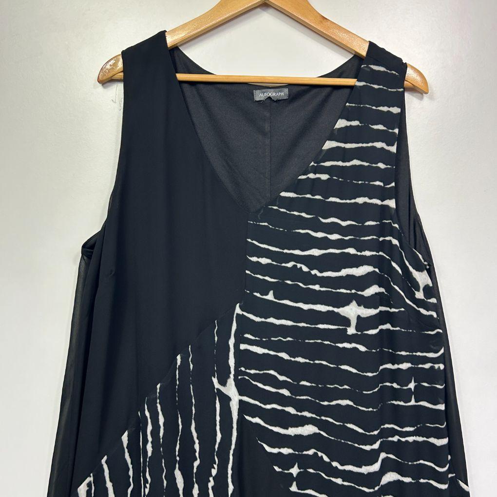 Autograph Black Abstract Print Sleeveless Dress - Size 18/20