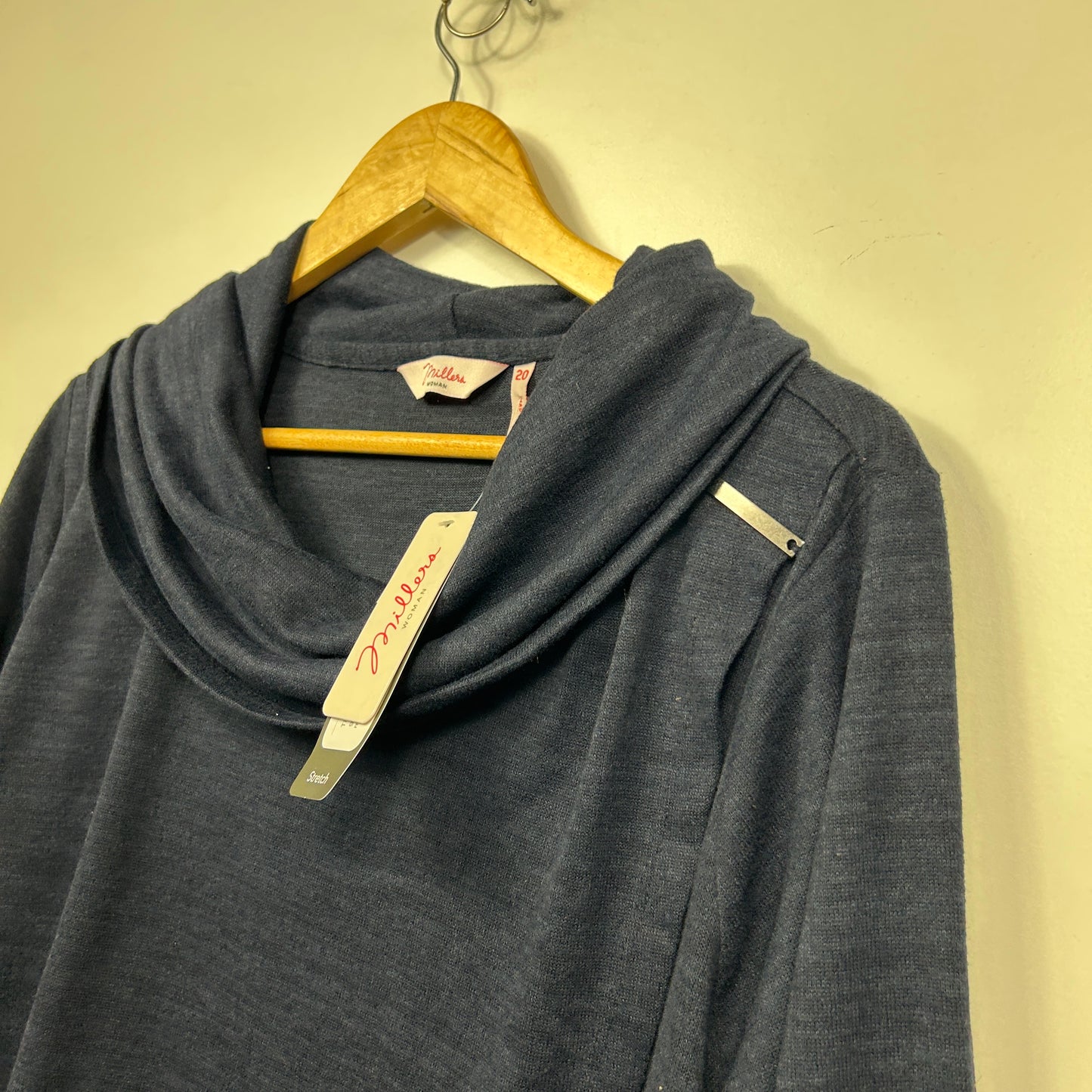 Millers Woman Navy Brushed Knit Cowl Neck Top - Size 20