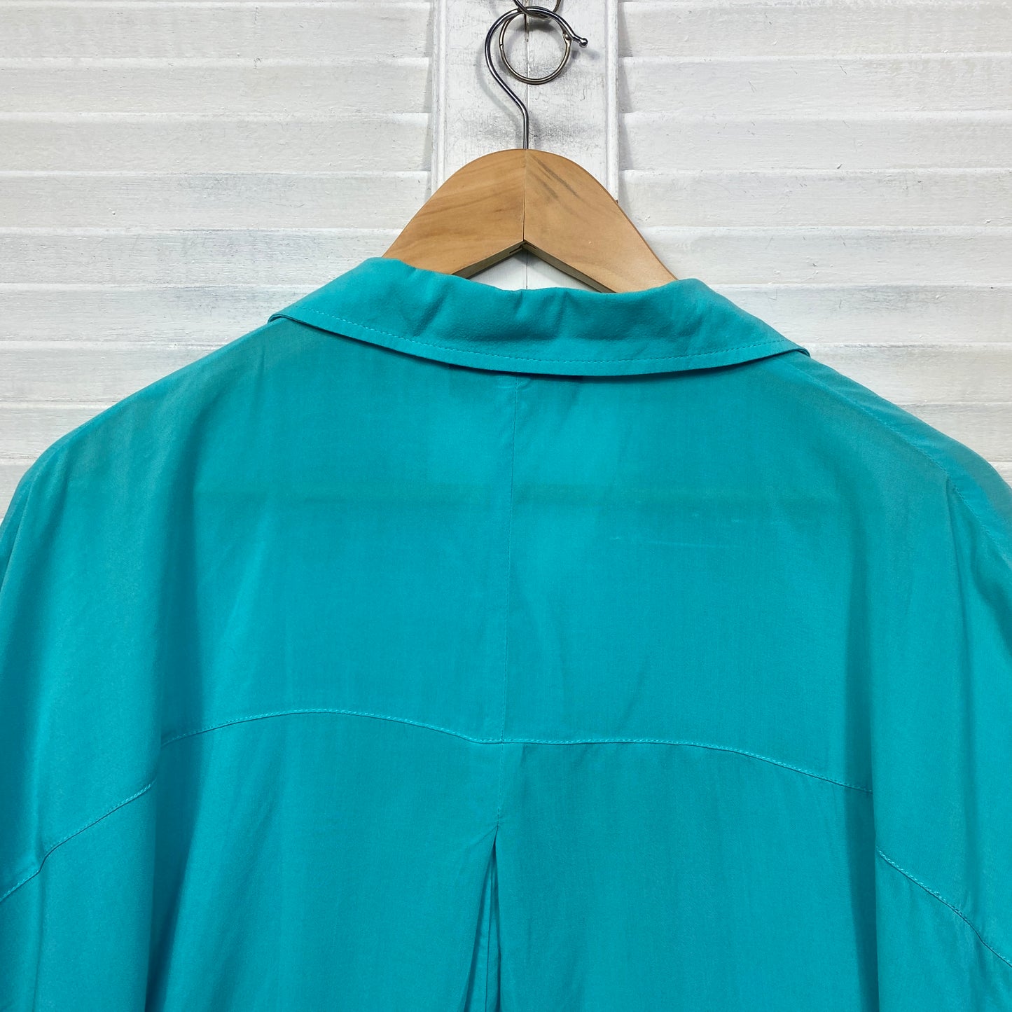 Philosophy Top Size 14 Teal Button Up Roll Tab Short Sleeve Viscose