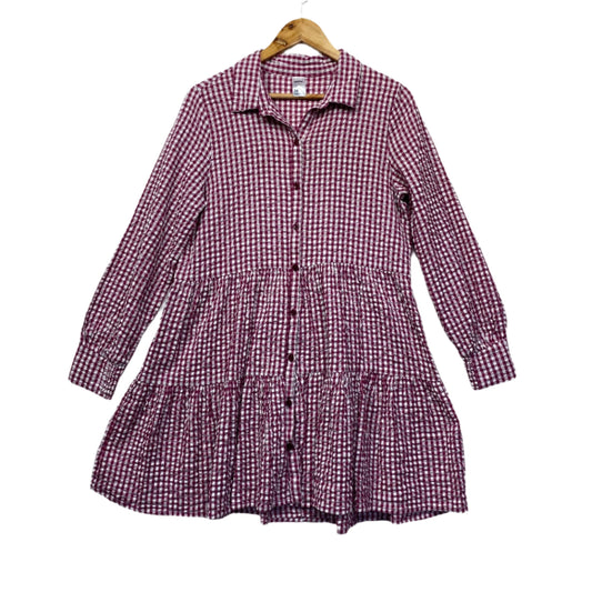 Anko Dress Size 14 Pink Gingham Check Long sleeve Button Up Smock