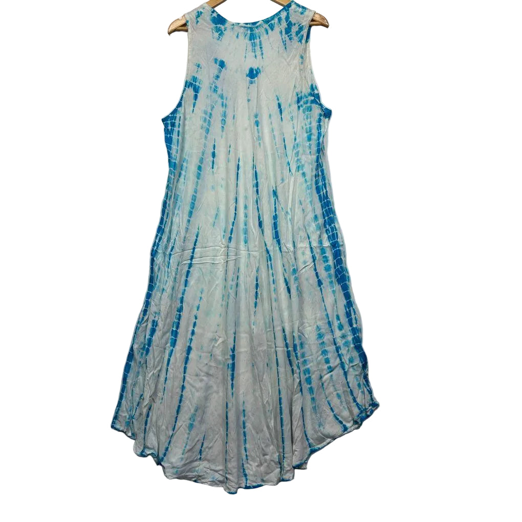 Curvaceous Blue White Tie-Dye Sleeveless Dress - Size 18