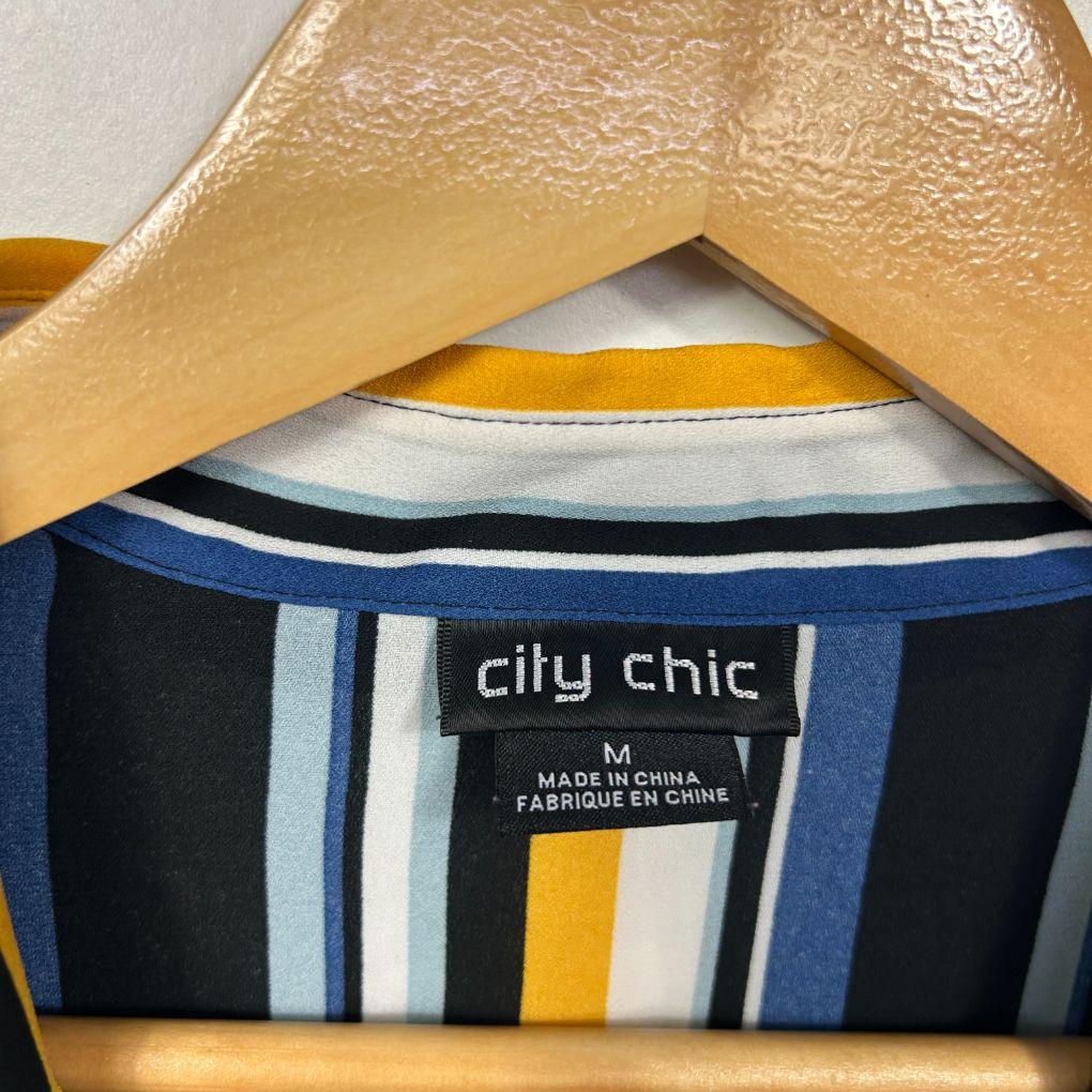 City Chic Navy Multi-Stripe Shirt - Size 18/M