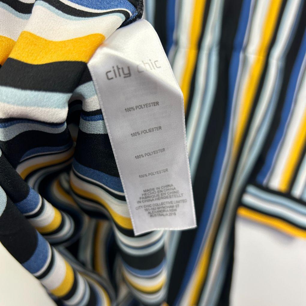 City Chic Navy Multi-Stripe Shirt - Size 18/M