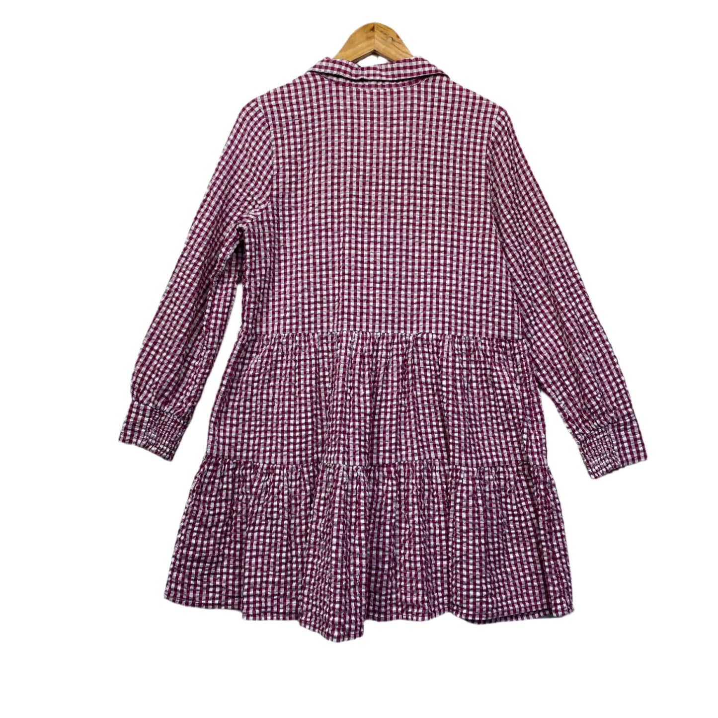 Anko Dress Size 14 Pink Gingham Check Long sleeve Button Up Smock