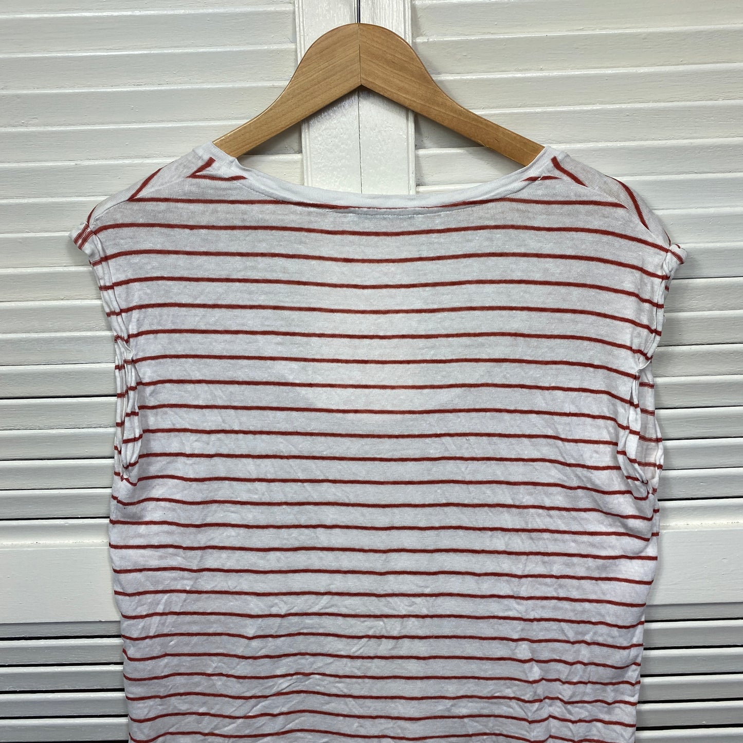 Country Road Linen Top Size 14 Large White Short Sleeve Striped