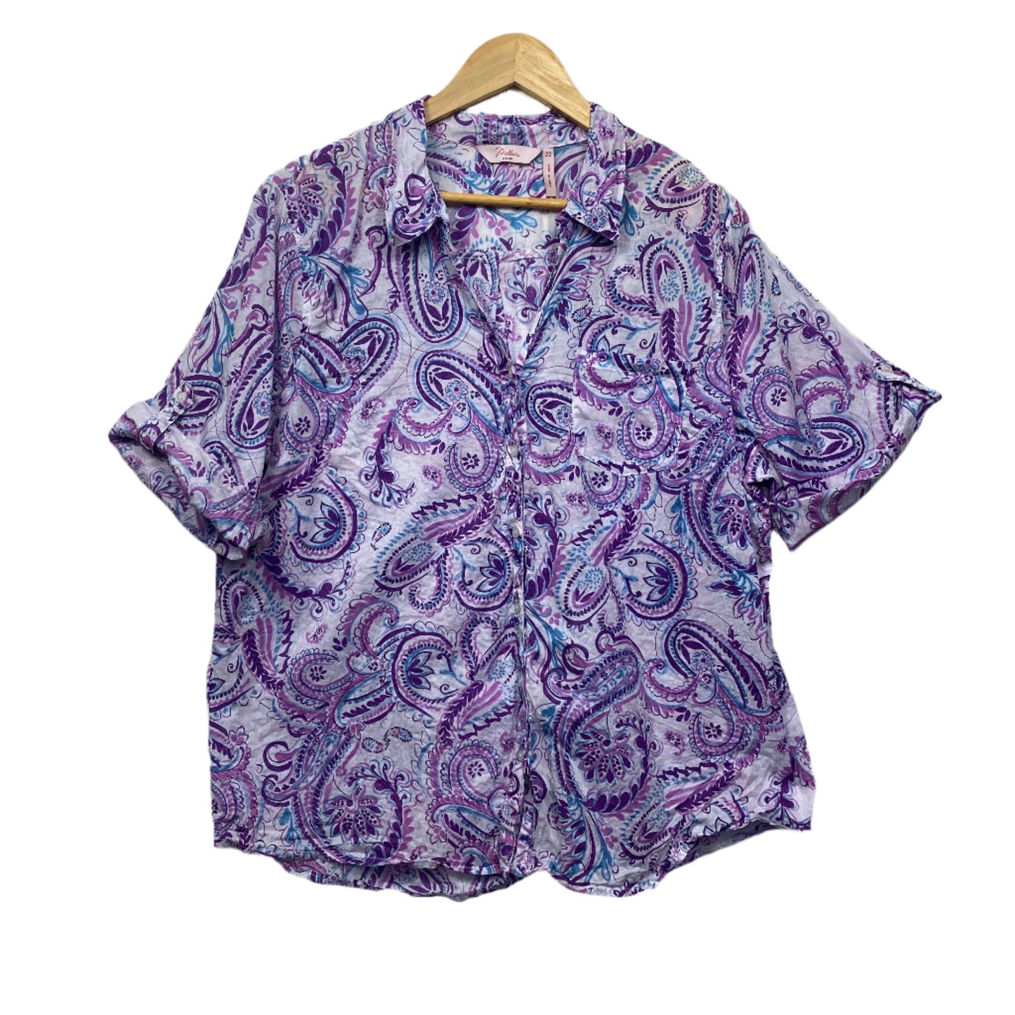 Millers Top Size 22 Purple Paisley Print Button Up Short Sleeve Cotton