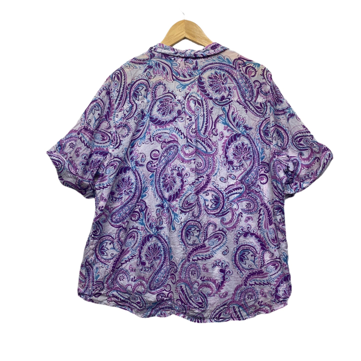 Millers Top Size 22 Purple Paisley Print Button Up Short Sleeve Cotton