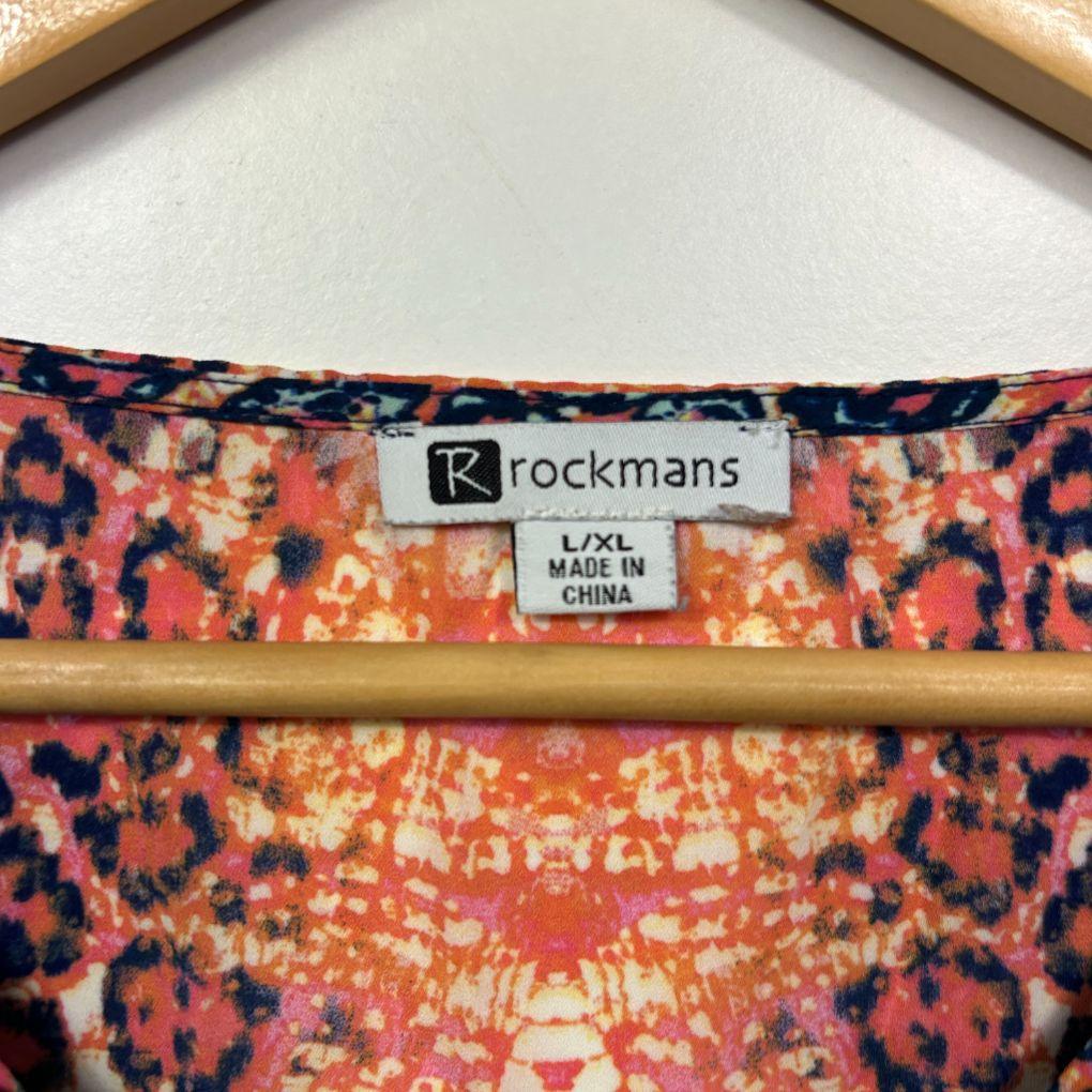 Rockmans Orange Abstract Print Top - Size L/XL