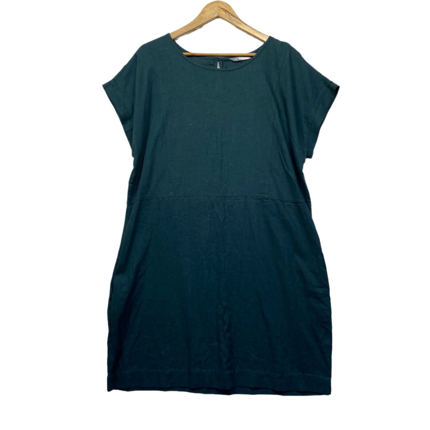 Katies Dress Size 18 Plus Short Sleeve Linen Blend Pockets Green