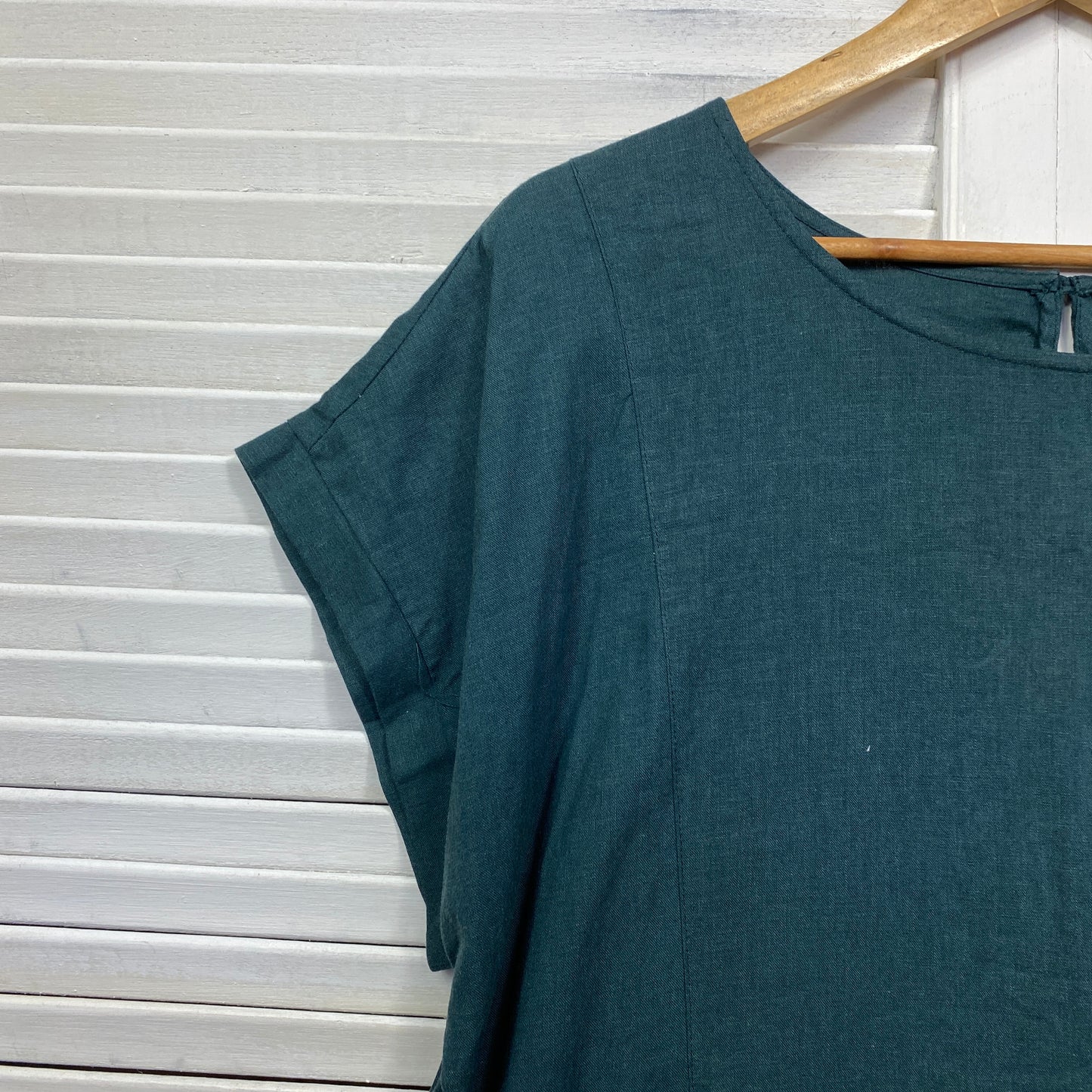 Katies Dress Size 18 Plus Short Sleeve Linen Blend Pockets Green