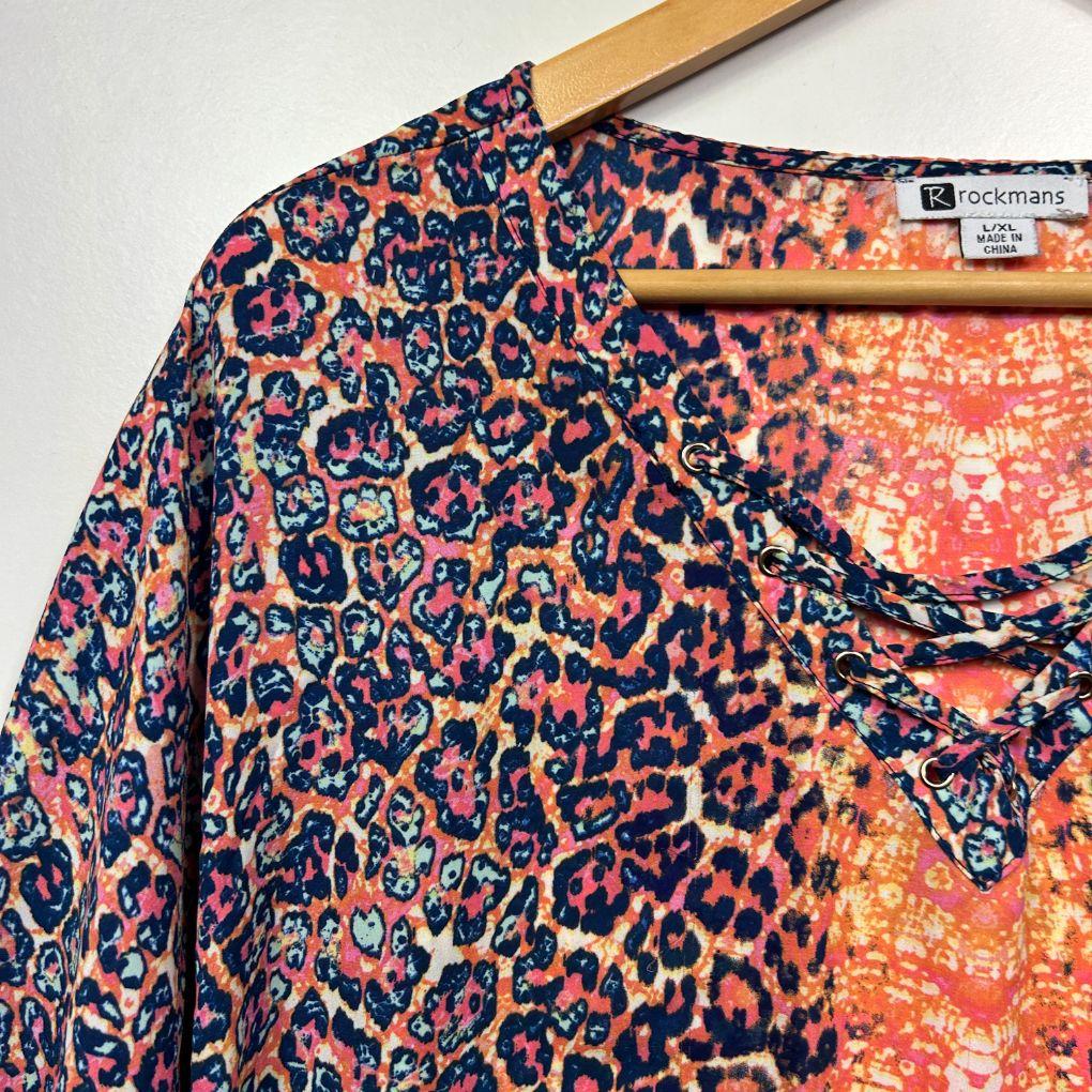 Rockmans Orange Abstract Print Top - Size L/XL