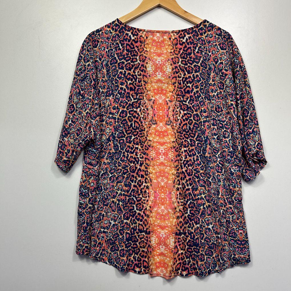 Rockmans Orange Abstract Print Top - Size L/XL