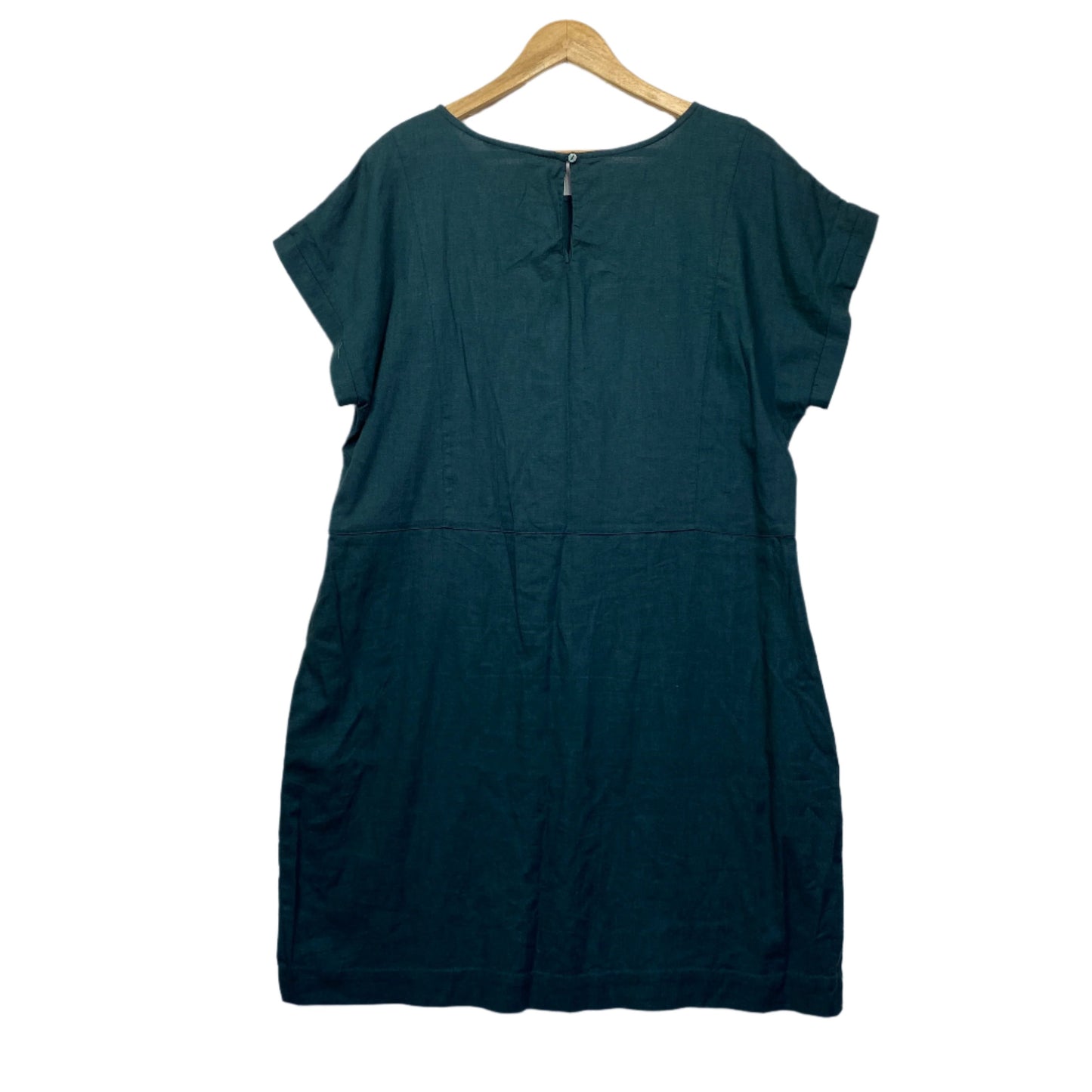 Katies Dress Size 18 Plus Short Sleeve Linen Blend Pockets Green