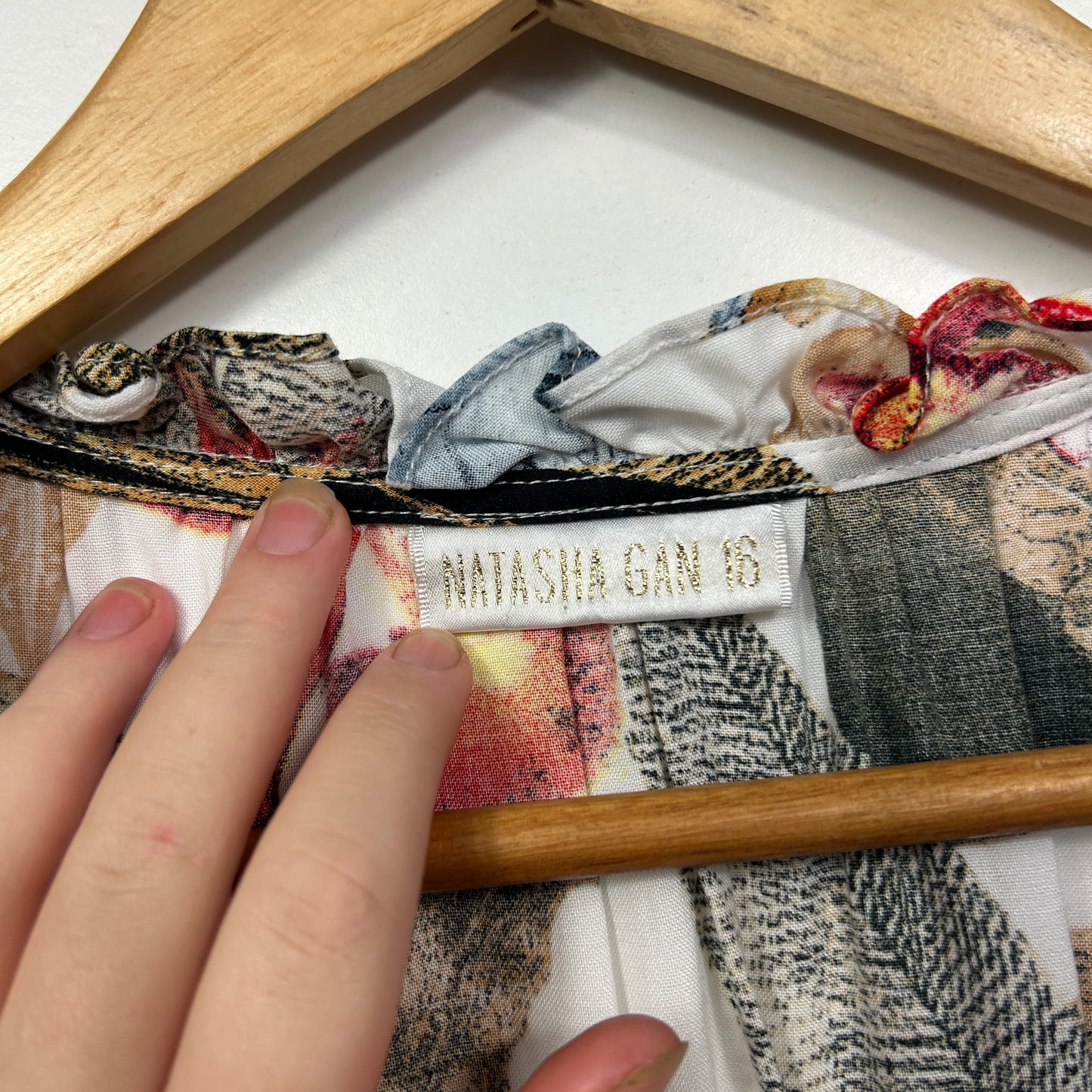 Natasha Gan Tropical Floral Print Midi Dress with Tiered Ruffle Hem - Size 16