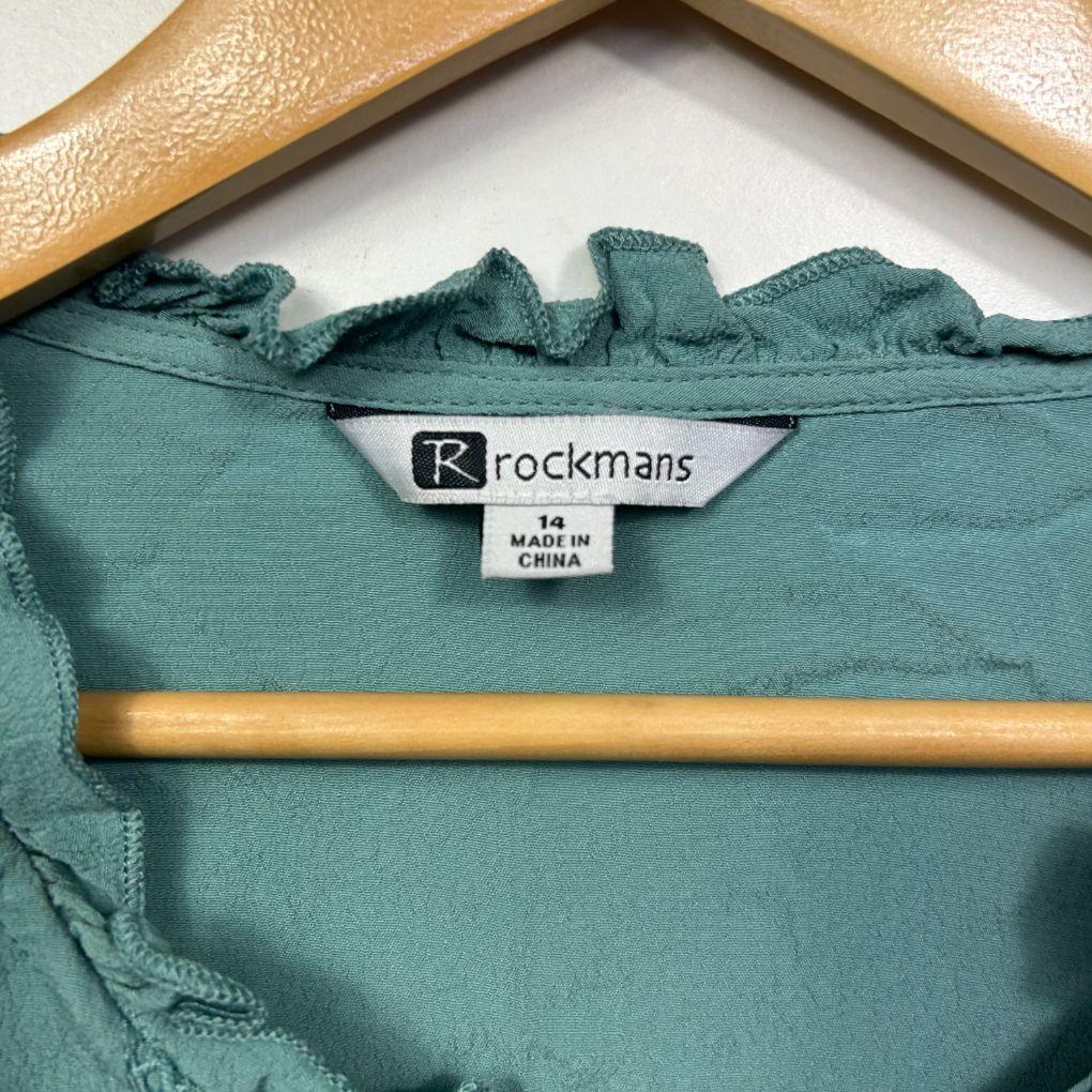 Rockmans Green 3/4 Sleeve Lace Detail Top - Size 14