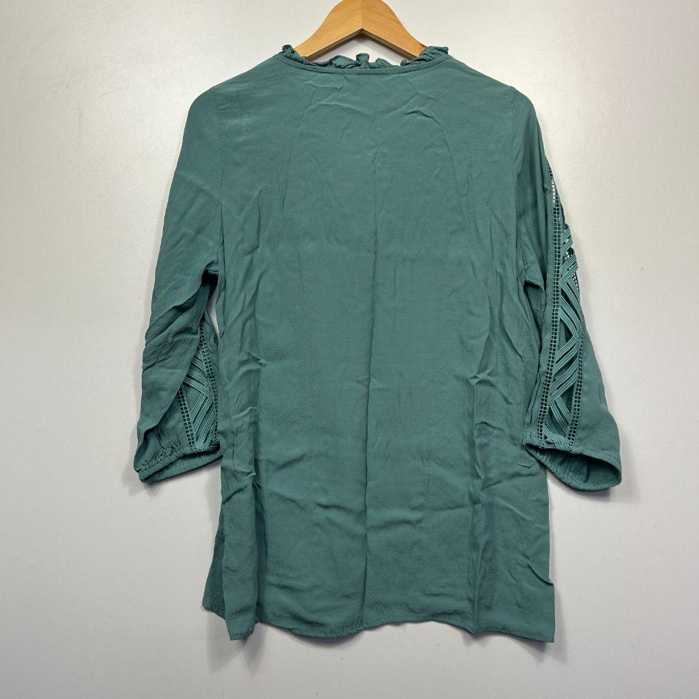 Rockmans Green 3/4 Sleeve Lace Detail Top - Size 14