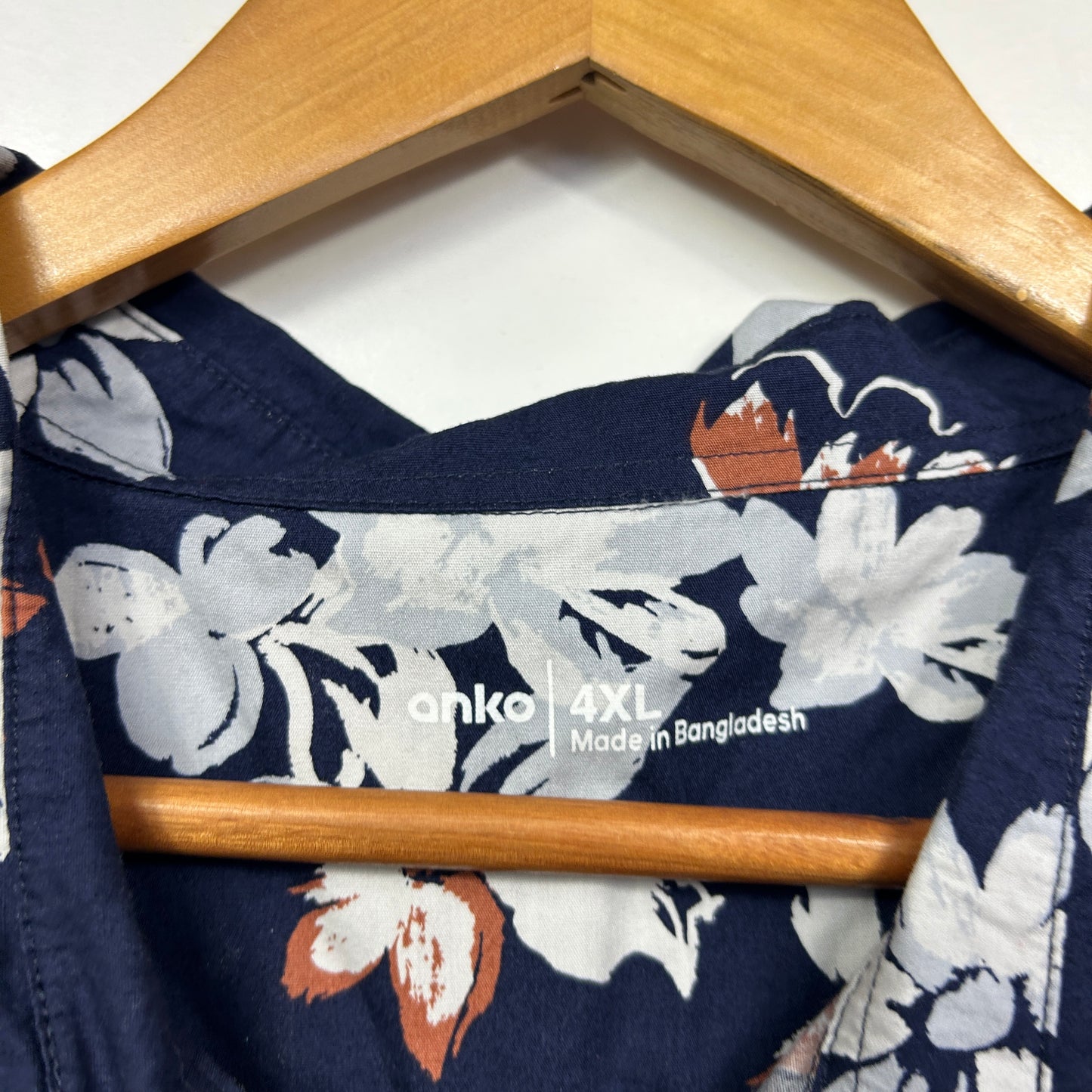 anko Navy Floral Print Short Sleeve Shirt - Size 4XL