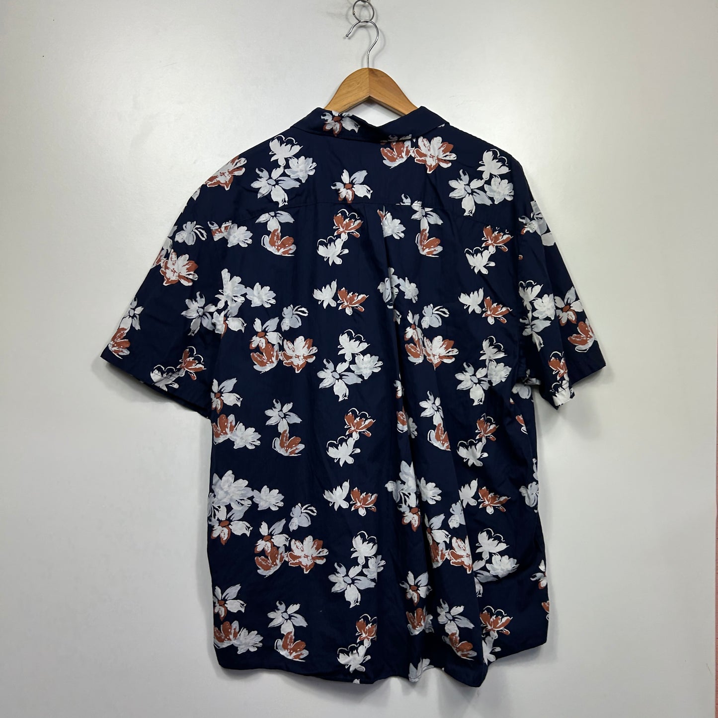 anko Navy Floral Print Short Sleeve Shirt - Size 4XL