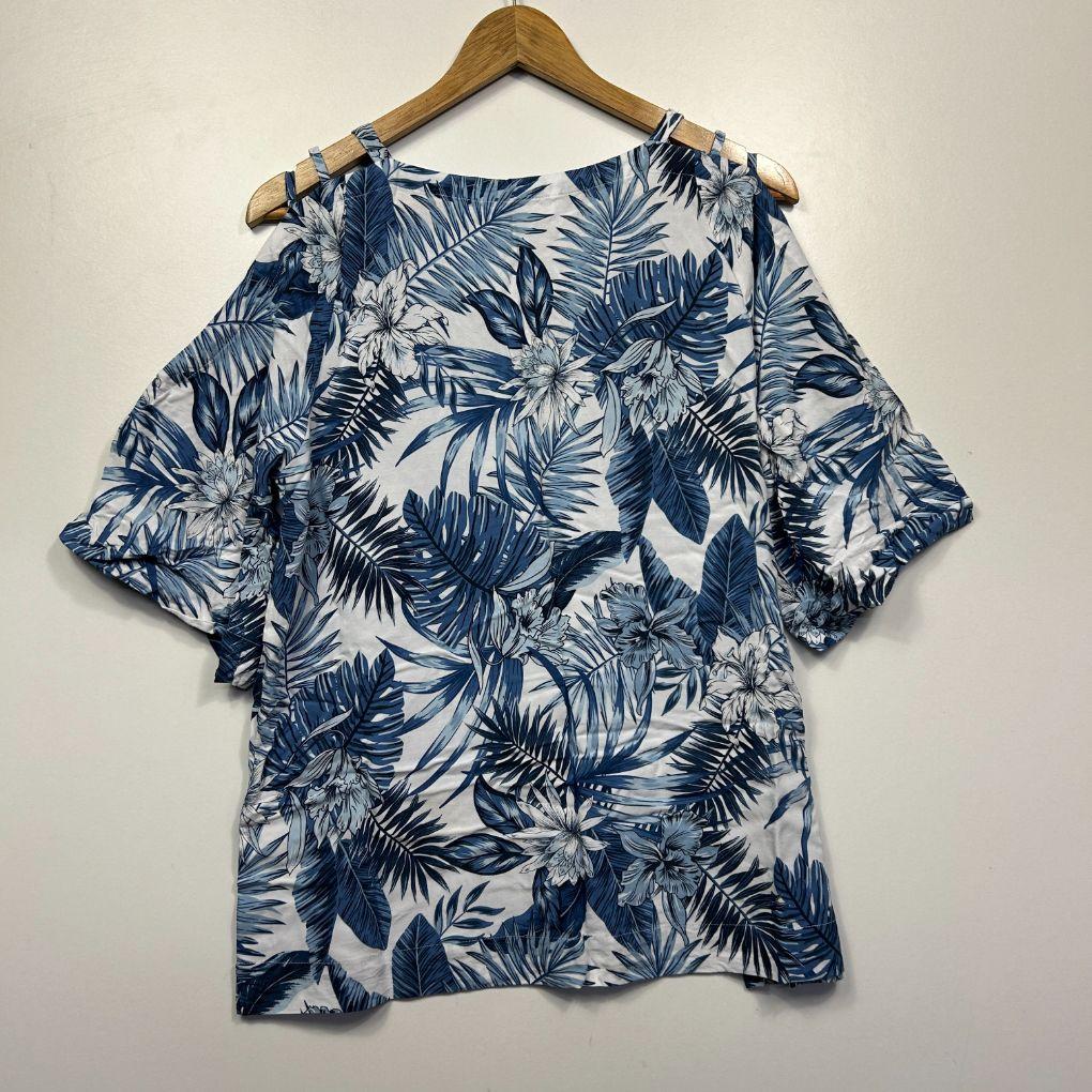 Katies Blue Tropical Cold-Shoulder Top - Size 16