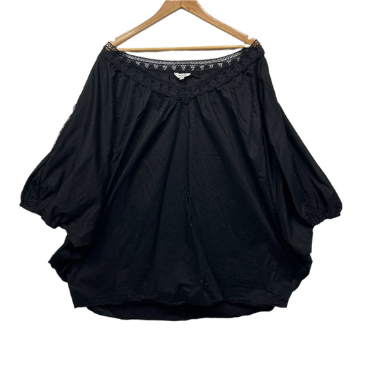 Khoko Plus Top Size 22 24 Black Crochet Trim 100% Cotton