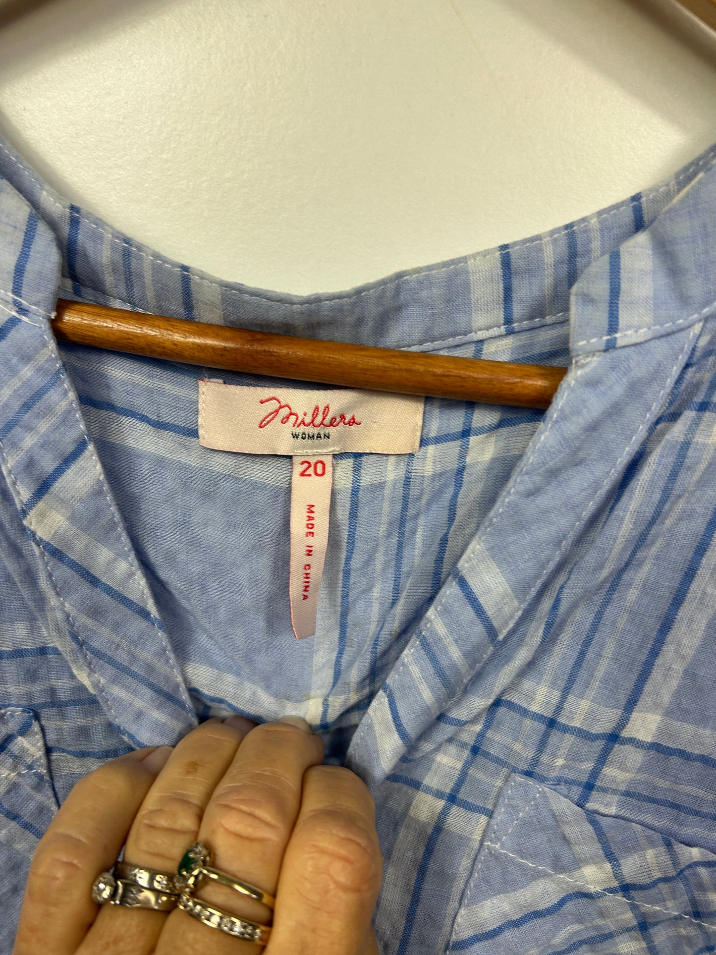 Millers Blue Plaid Short Sleeve Shirt - Size 20