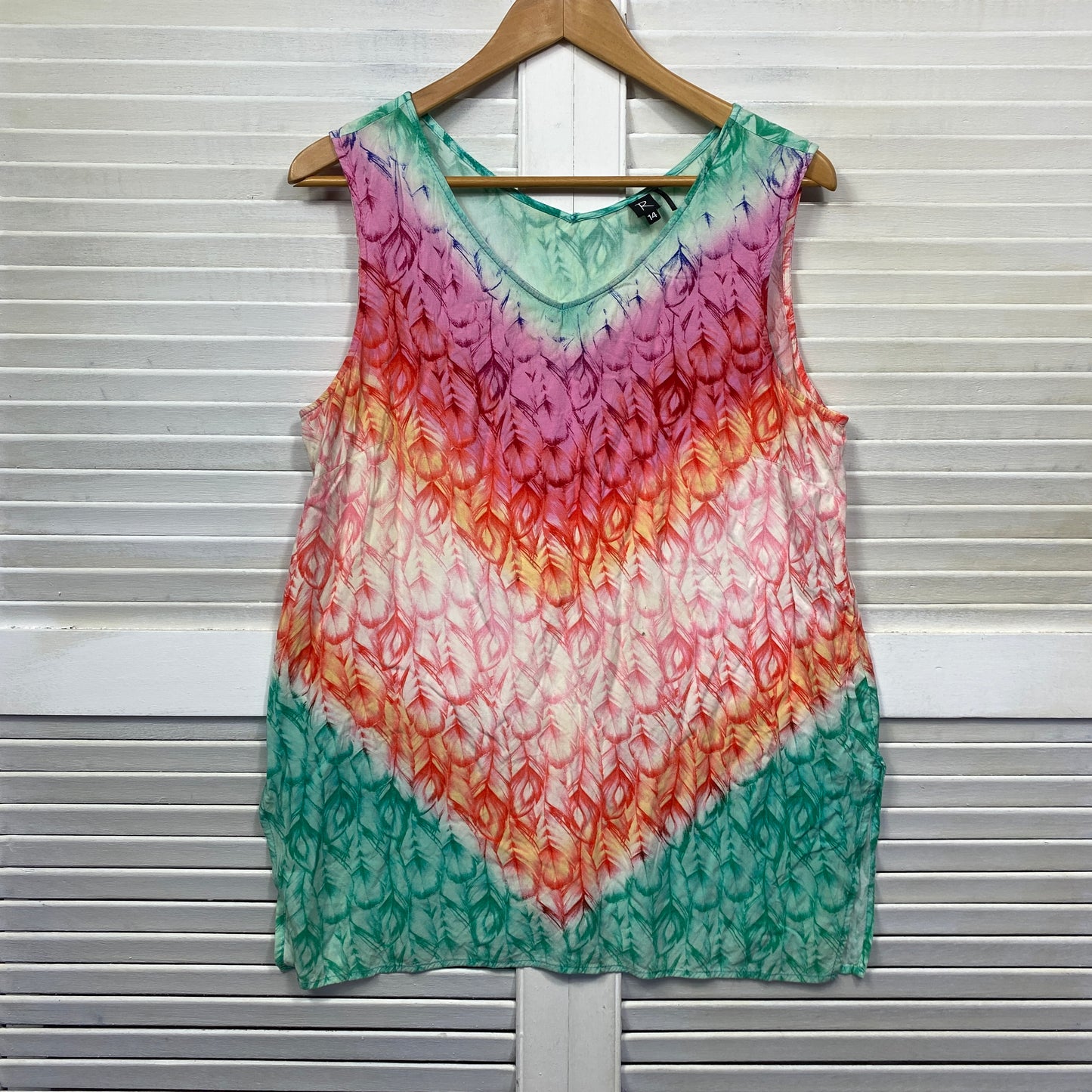 Rockmans Top Size 14 Tank Sleeveless Multicoloured Viscose