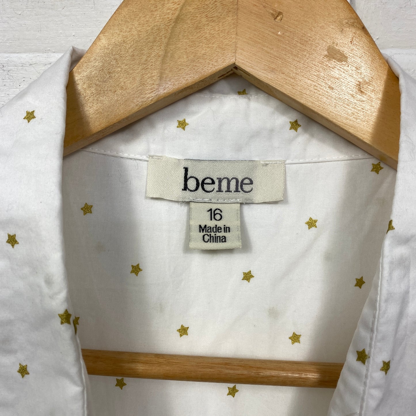 Beme Shirt Size 16 Plus White Button Up Star Long Sleeve Cotton