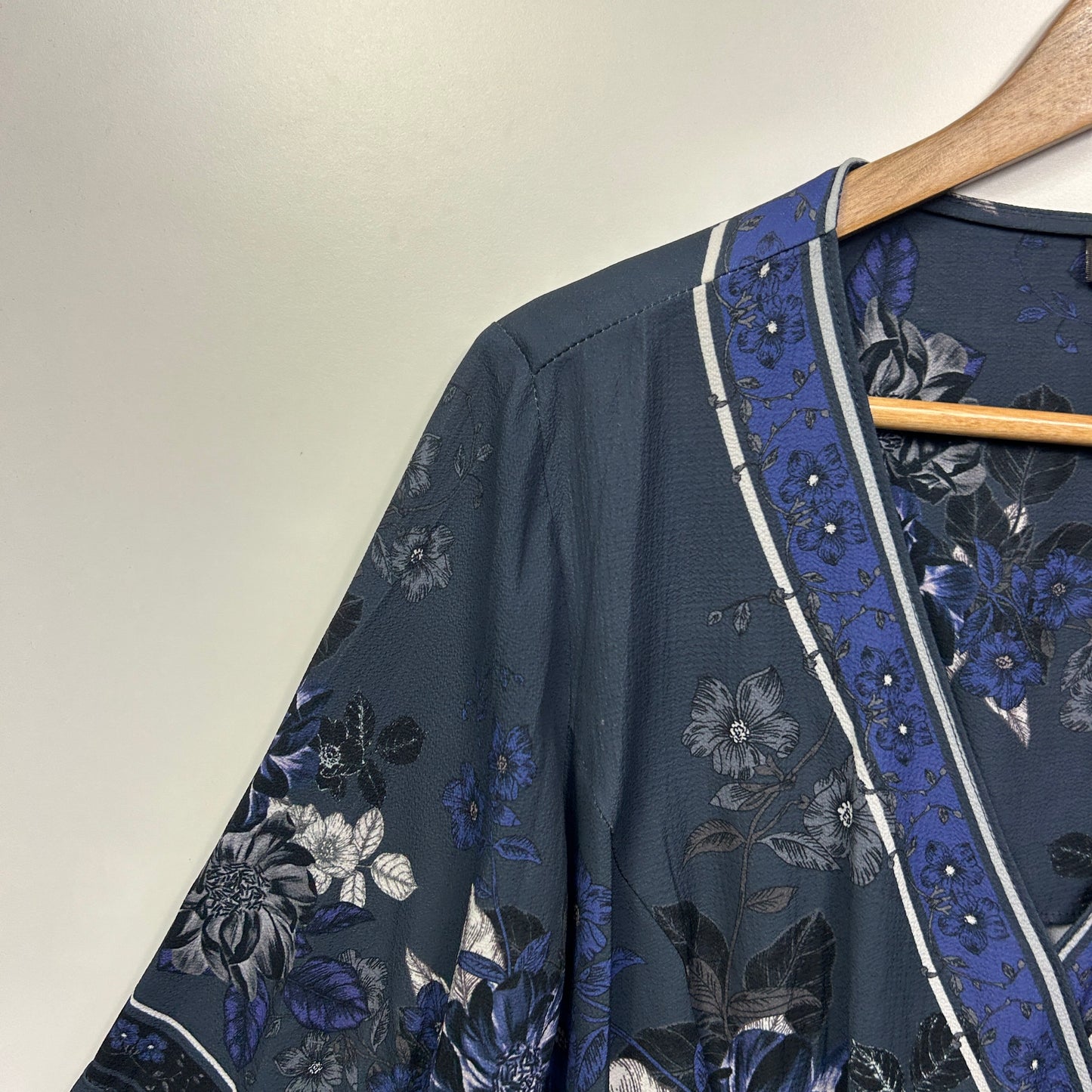 City Chic Top Size 16 Small Plus Blue Floral Bell Sleeve