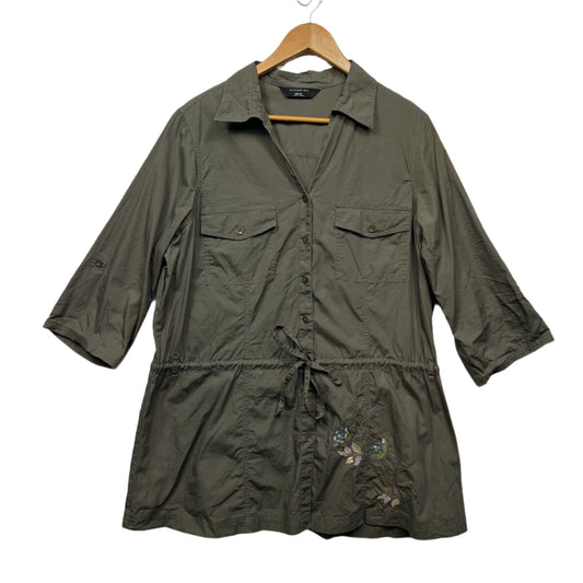 Expression Top Size 20 Green Embroidered 3/4 Sleeve Cotton