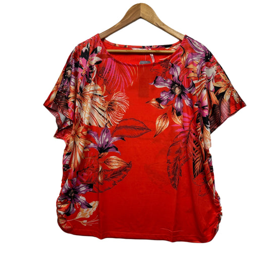 Millers Floral Print Top Size 20 Red Short Sleeve New