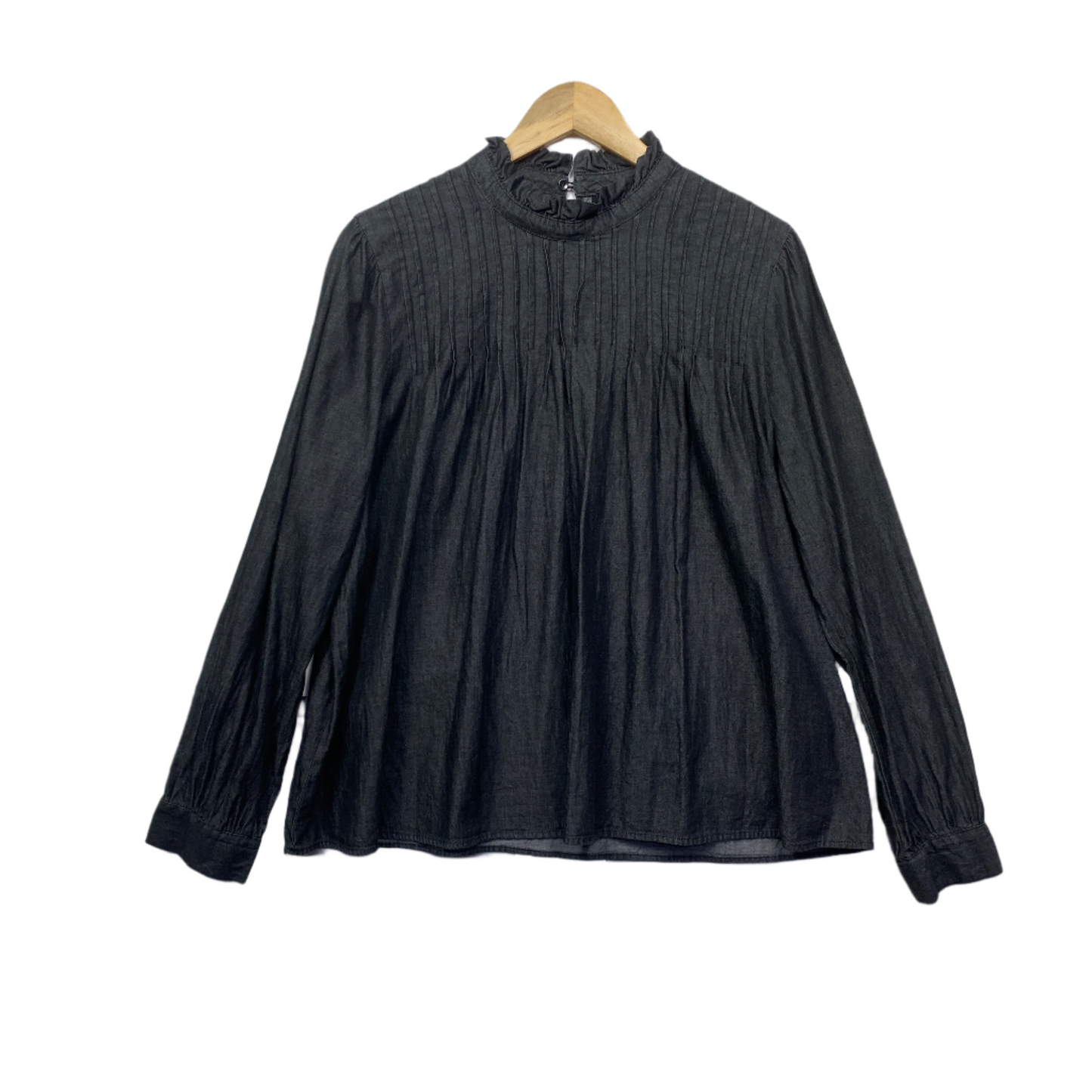 Vero Moda Denim Top Size XL Black Long Sleeve Pleated Cotton