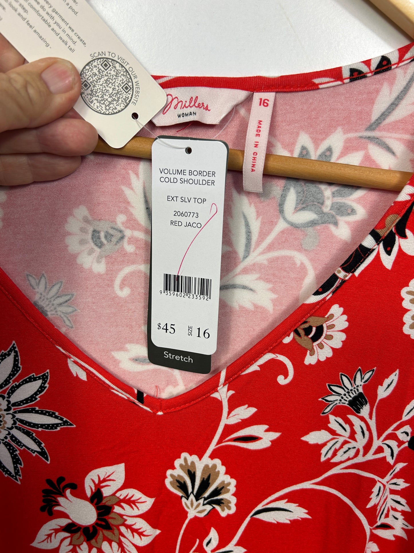 Millers Woman Red and Pink Floral Cold Shoulder Top - Size 16